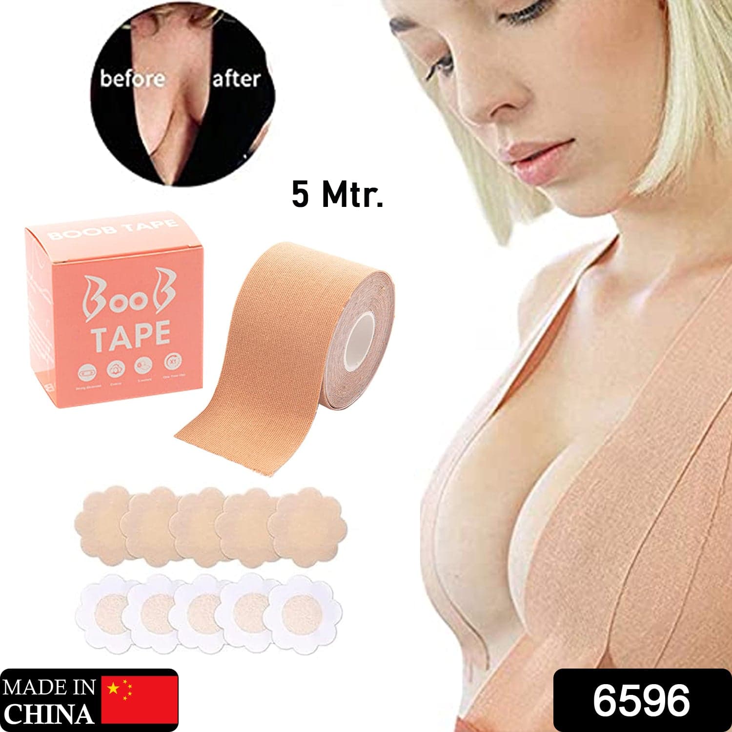 Boob Tape with Nipple Covers: Cotton, Breathable, Lift & Support (5m, 10 Pairs) thumbnail 2