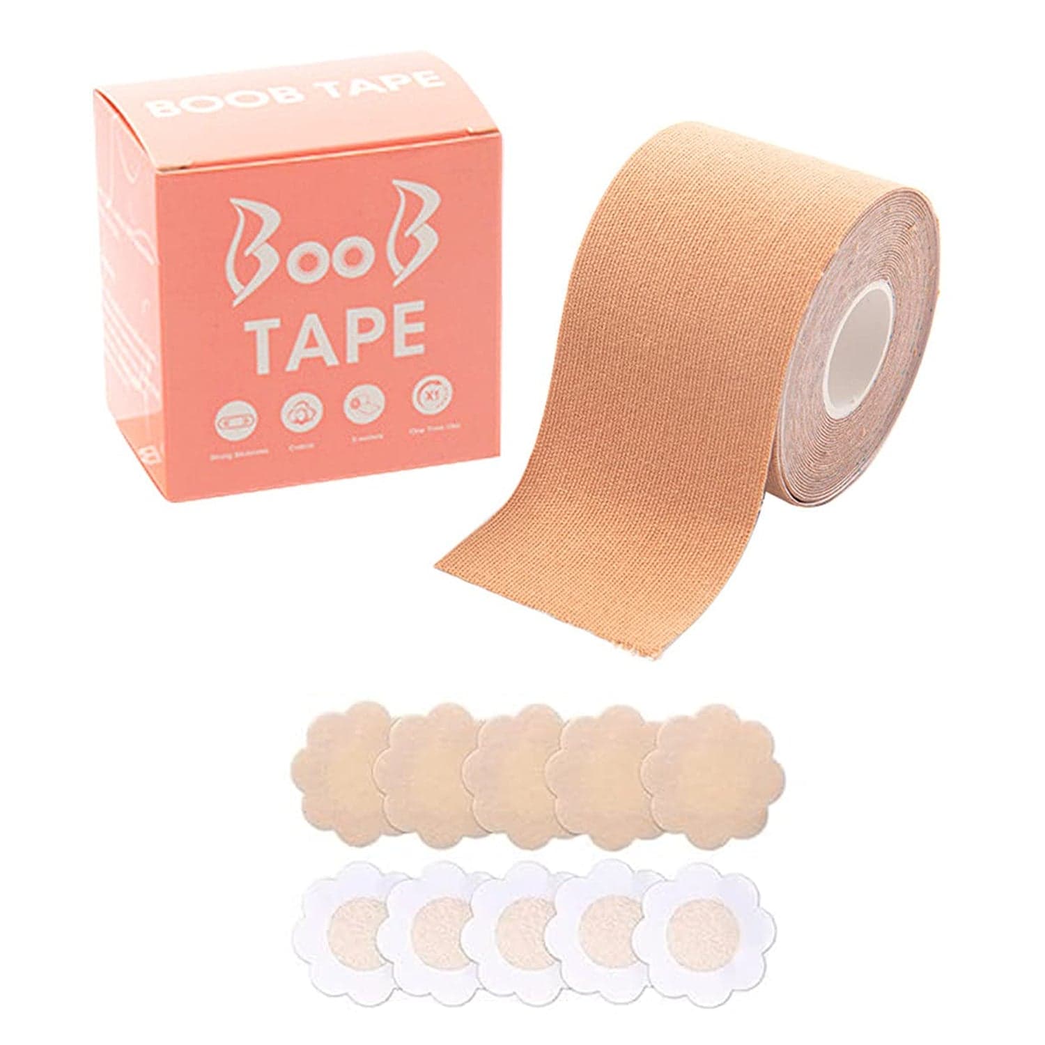 Boob Tape with Nipple Covers: Cotton, Breathable, Lift & Support (5m, 10 Pairs) thumbnail 3