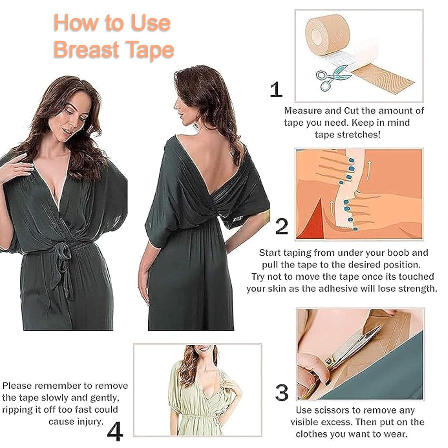 Boob Tape with Nipple Covers: Cotton, Breathable, Lift & Support (5m, 10 Pairs) thumbnail 7