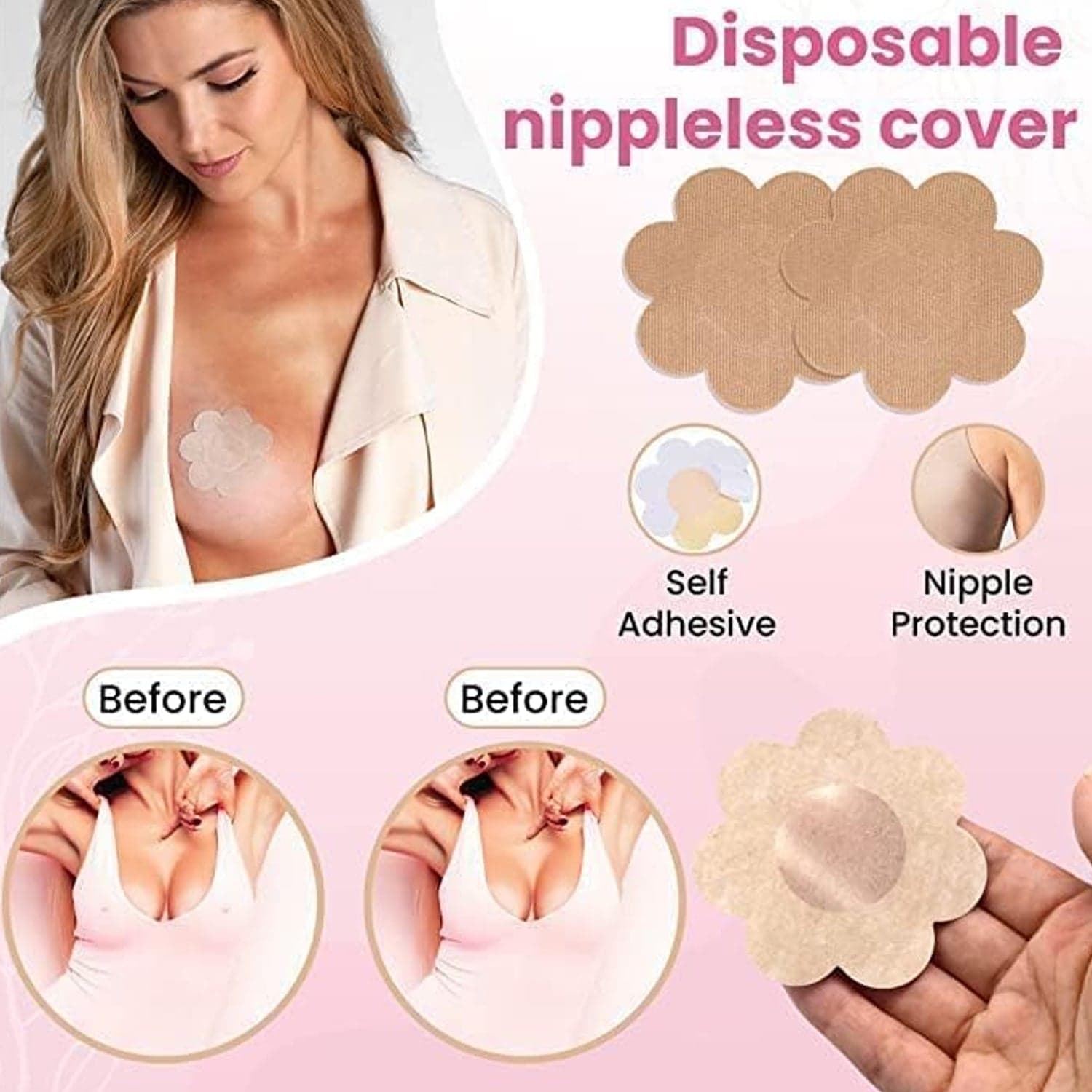 Boob Tape with Nipple Covers: Cotton, Breathable, Lift & Support (5m, 10 Pairs) thumbnail 8