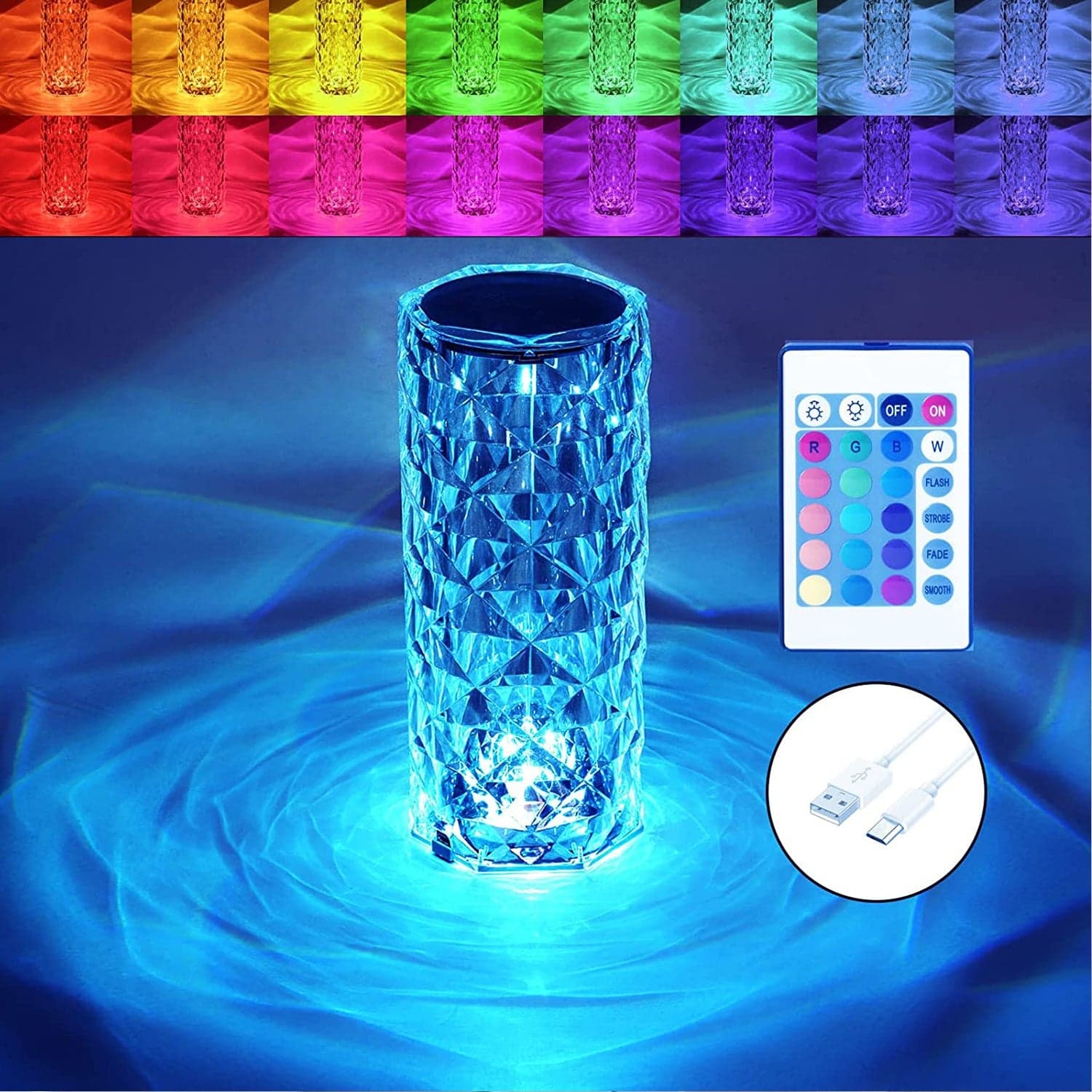 Crystal Touch Night Light for Bedroom Decor (16 Colors, Remote, USB) thumbnail 1