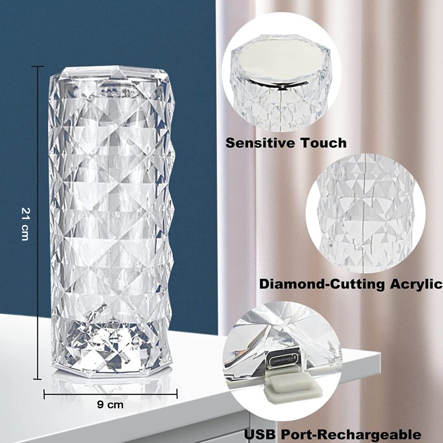 Crystal Touch Night Light for Bedroom Decor (16 Colors, Remote, USB) thumbnail 5