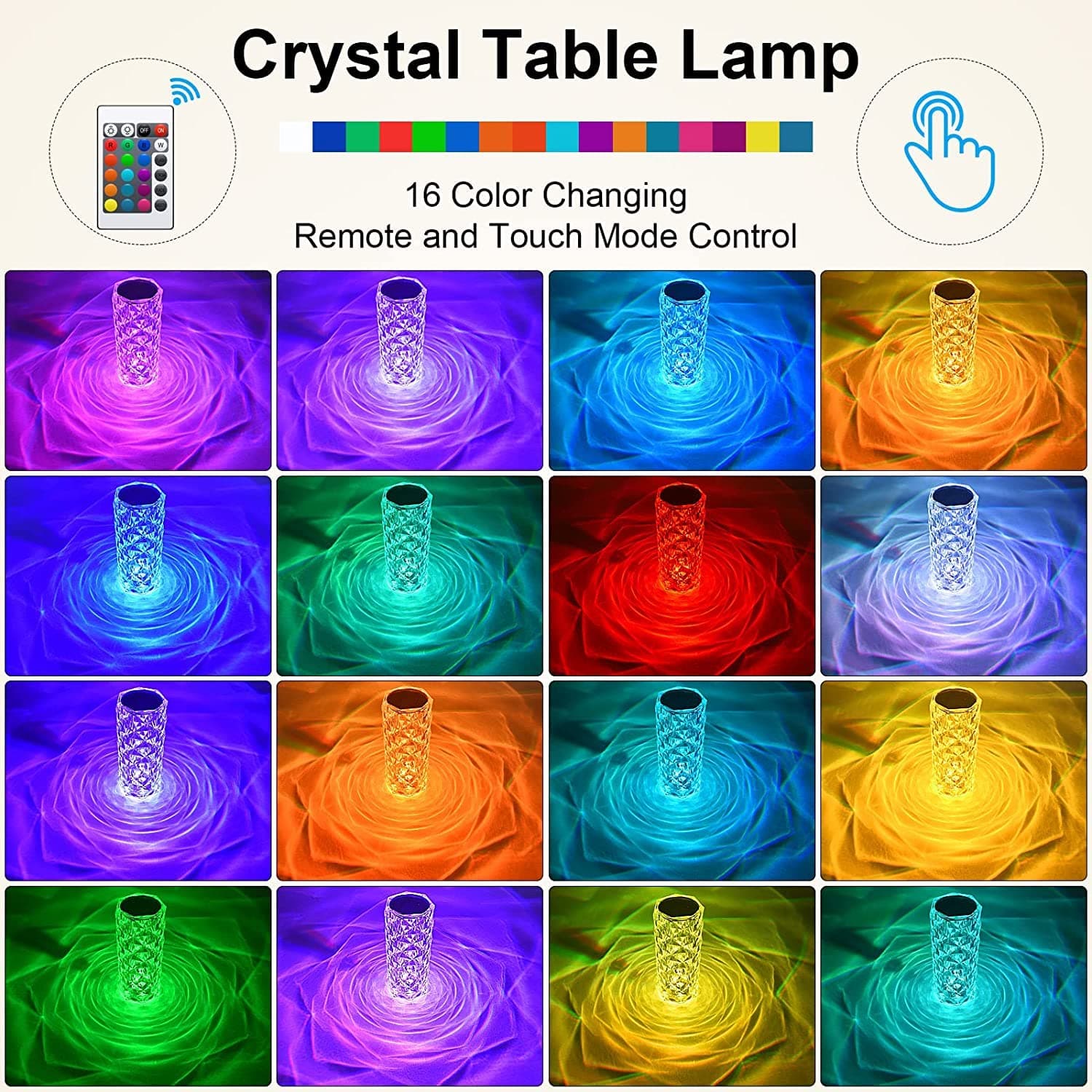 Crystal Touch Night Light for Bedroom Decor (16 Colors, Remote, USB) thumbnail 7