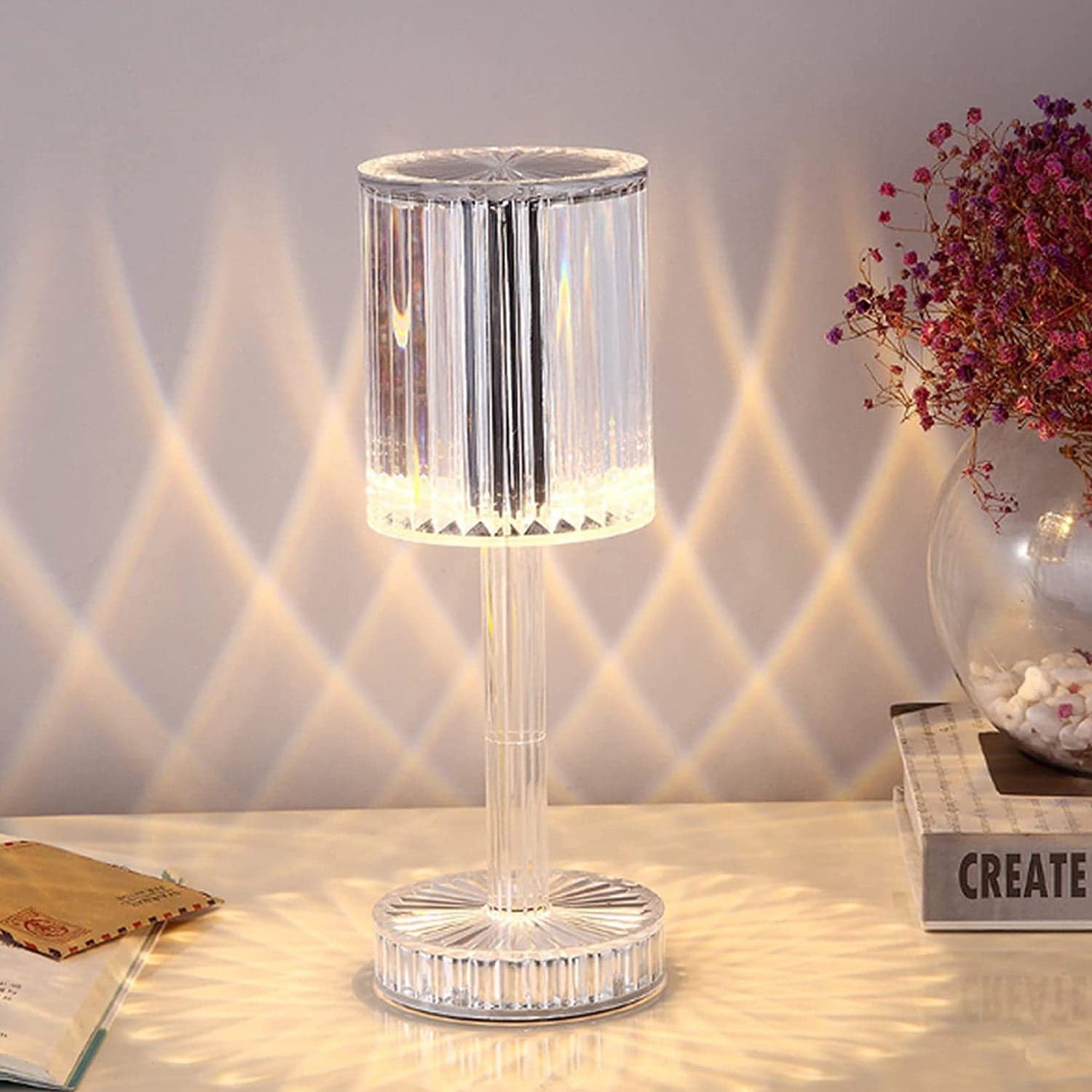 Crystal Table Lamp , Touch Control Atmosphere Nightstand Lamp With USB Charging Line thumbnail 1