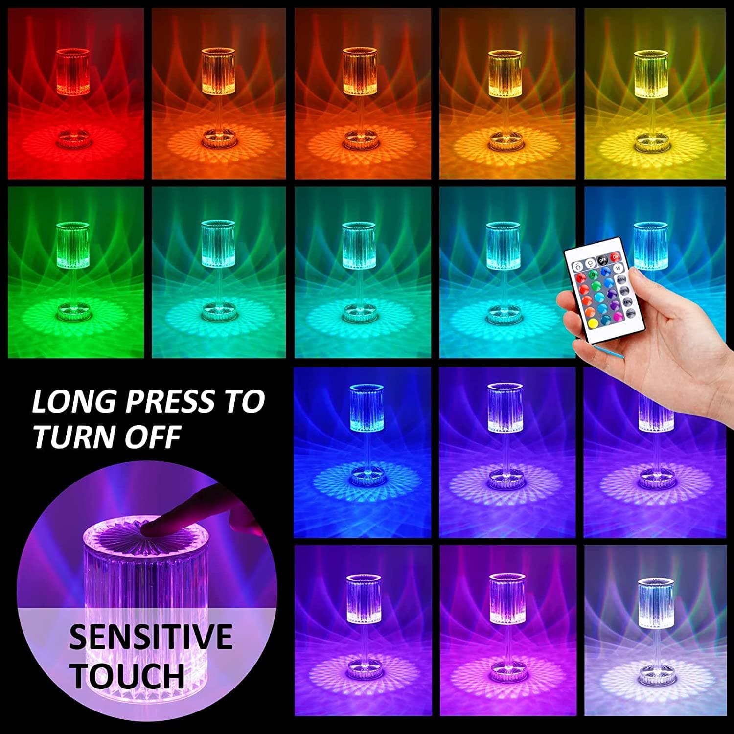 Crystal Table Lamp , Touch Control Atmosphere Nightstand Lamp With USB Charging Line thumbnail 5