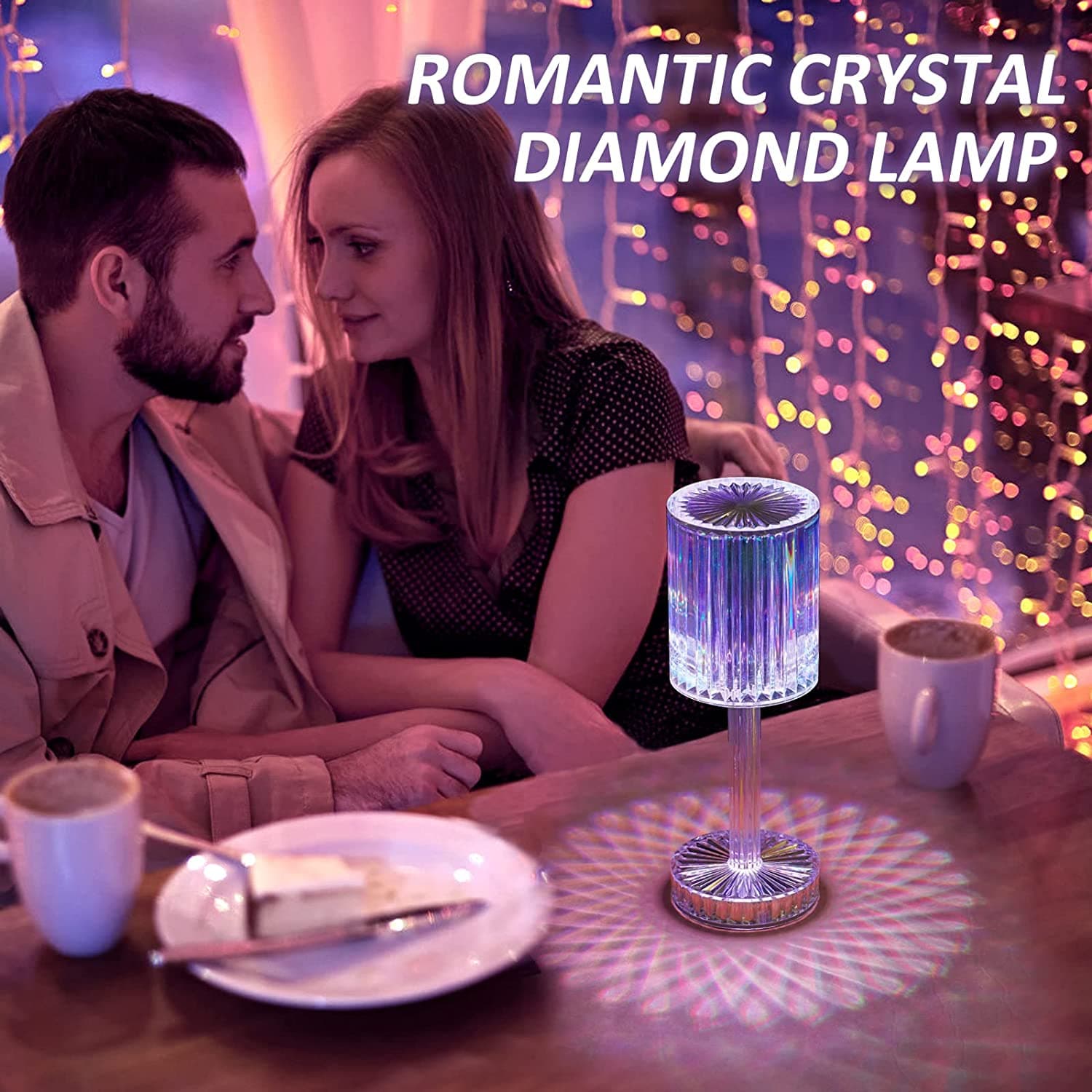 Crystal Table Lamp , Touch Control Atmosphere Nightstand Lamp With USB Charging Line thumbnail 9