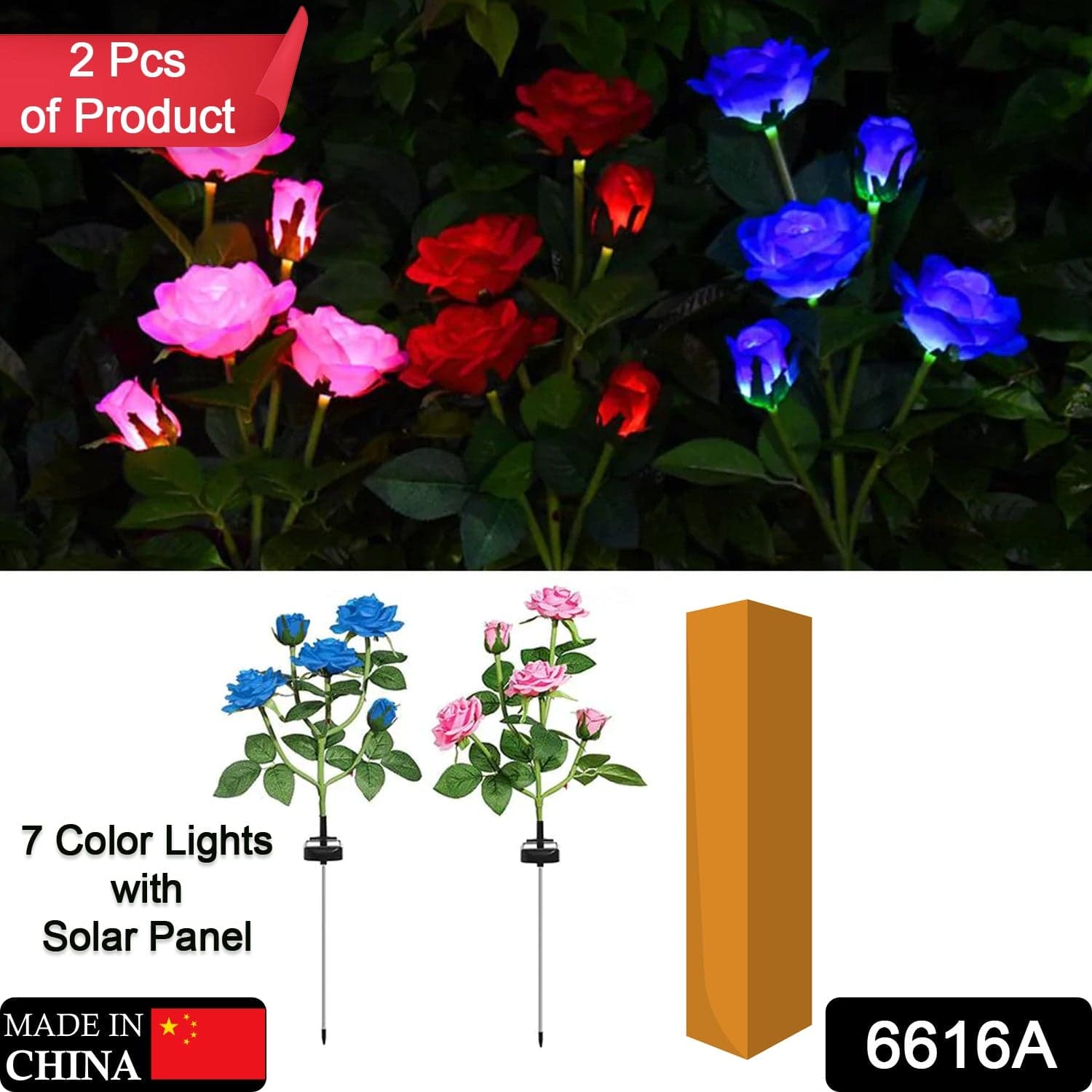 Garden Solar Outdoor Rose Lights Decorative , Waterproof Flower Light For Garden Patio Landscape Pathway Yard Holiday Decoration (2 Pcs Set) thumbnail 2