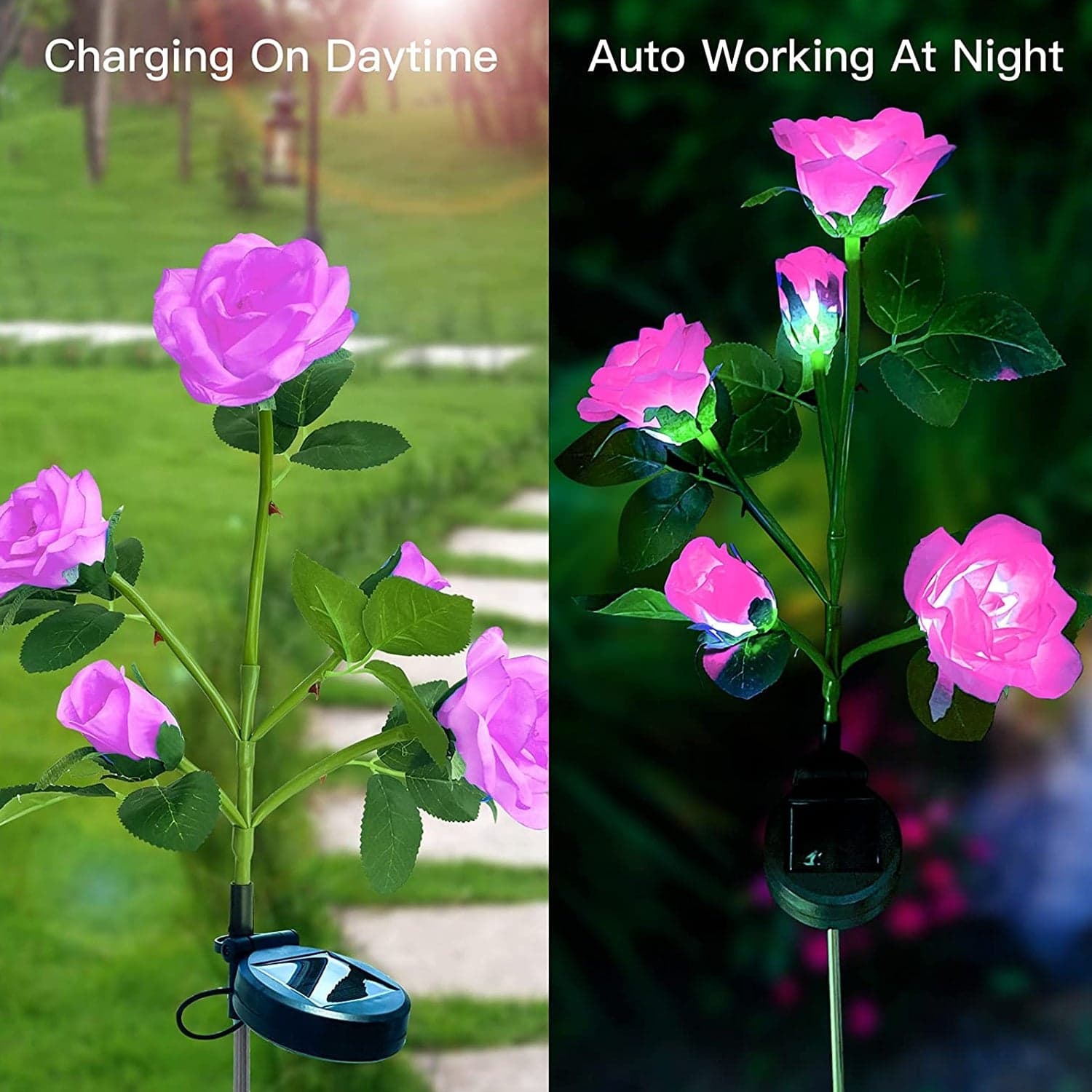 Garden Solar Outdoor Rose Lights Decorative , Waterproof Flower Light For Garden Patio Landscape Pathway Yard Holiday Decoration (2 Pcs Set) thumbnail 3