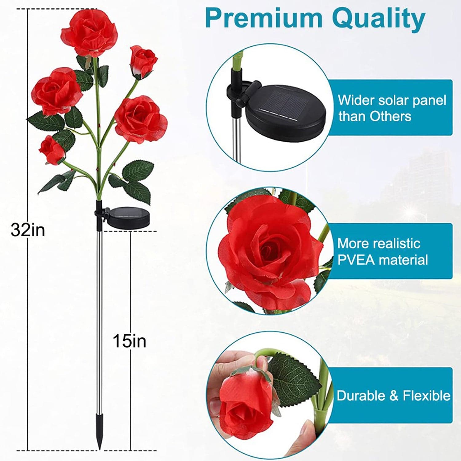 Garden Solar Outdoor Rose Lights Decorative , Waterproof Flower Light For Garden Patio Landscape Pathway Yard Holiday Decoration (2 Pcs Set) thumbnail 5