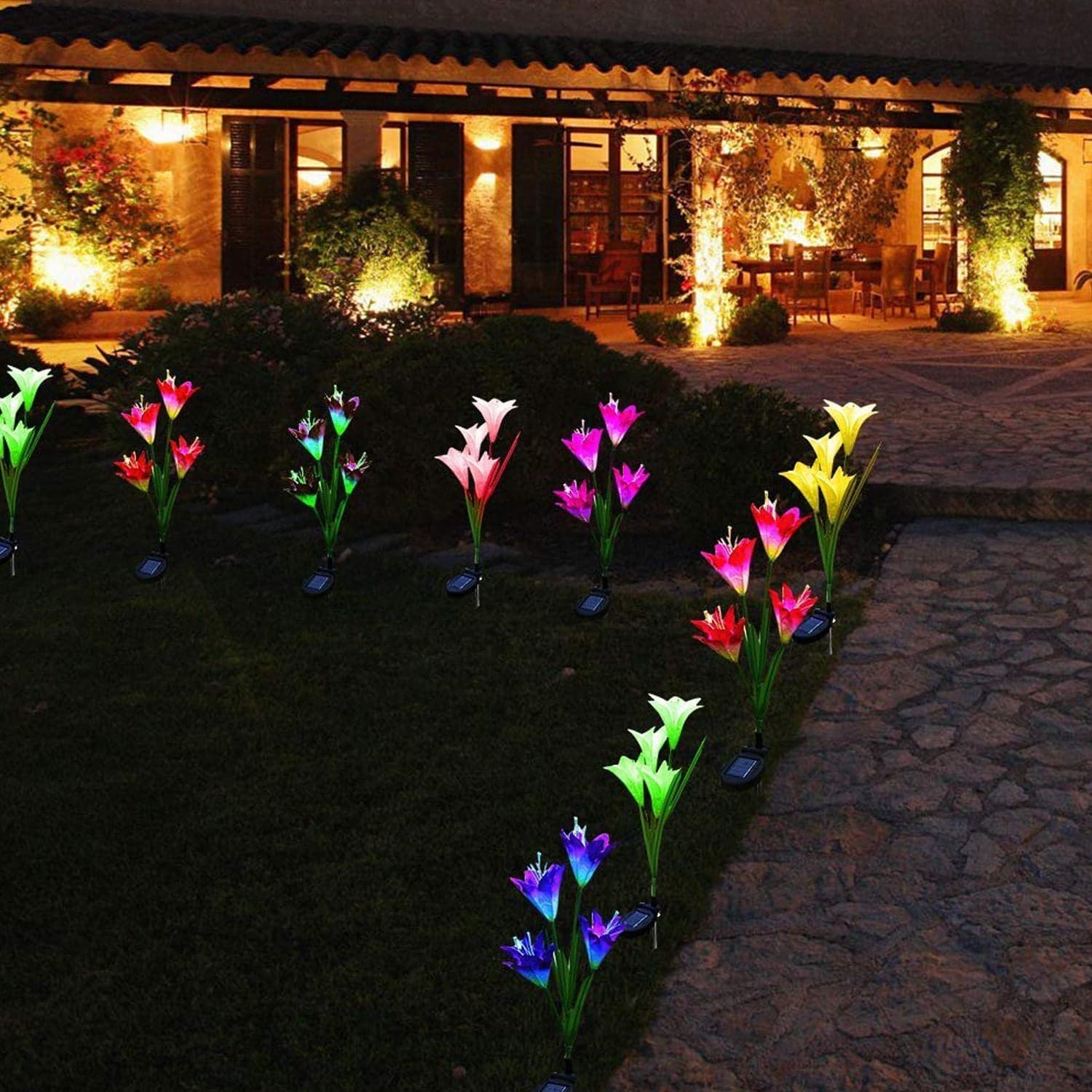 Waterproof Outdoor Solar Lily Flower Stake Lights ( Pack Of 2 pcs ) thumbnail 1
