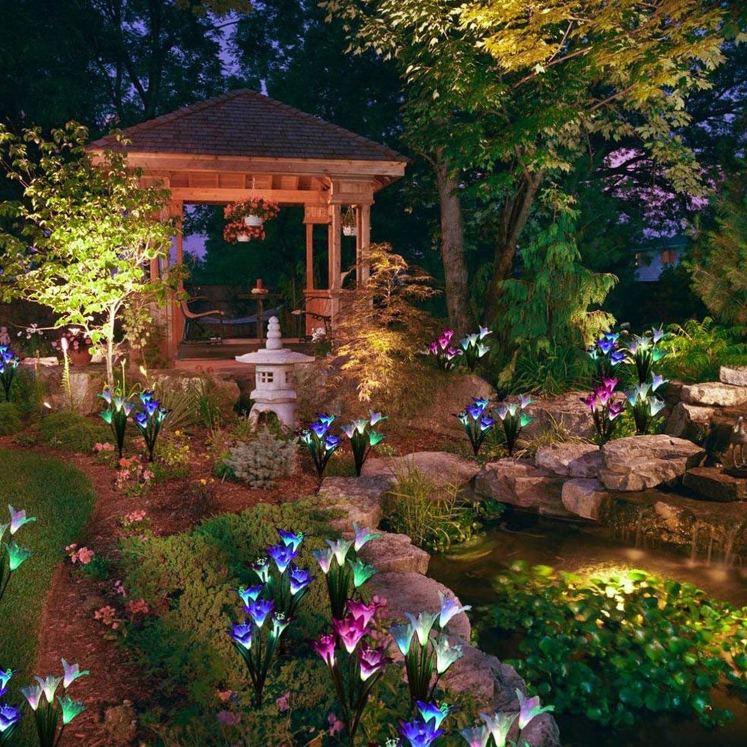 Waterproof Outdoor Solar Lily Flower Stake Lights ( Pack Of 2 pcs ) thumbnail 6