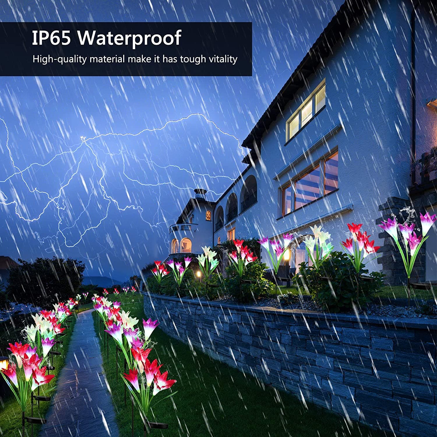 Waterproof Outdoor Solar Lily Flower Stake Lights ( Pack Of 2 pcs ) thumbnail 8