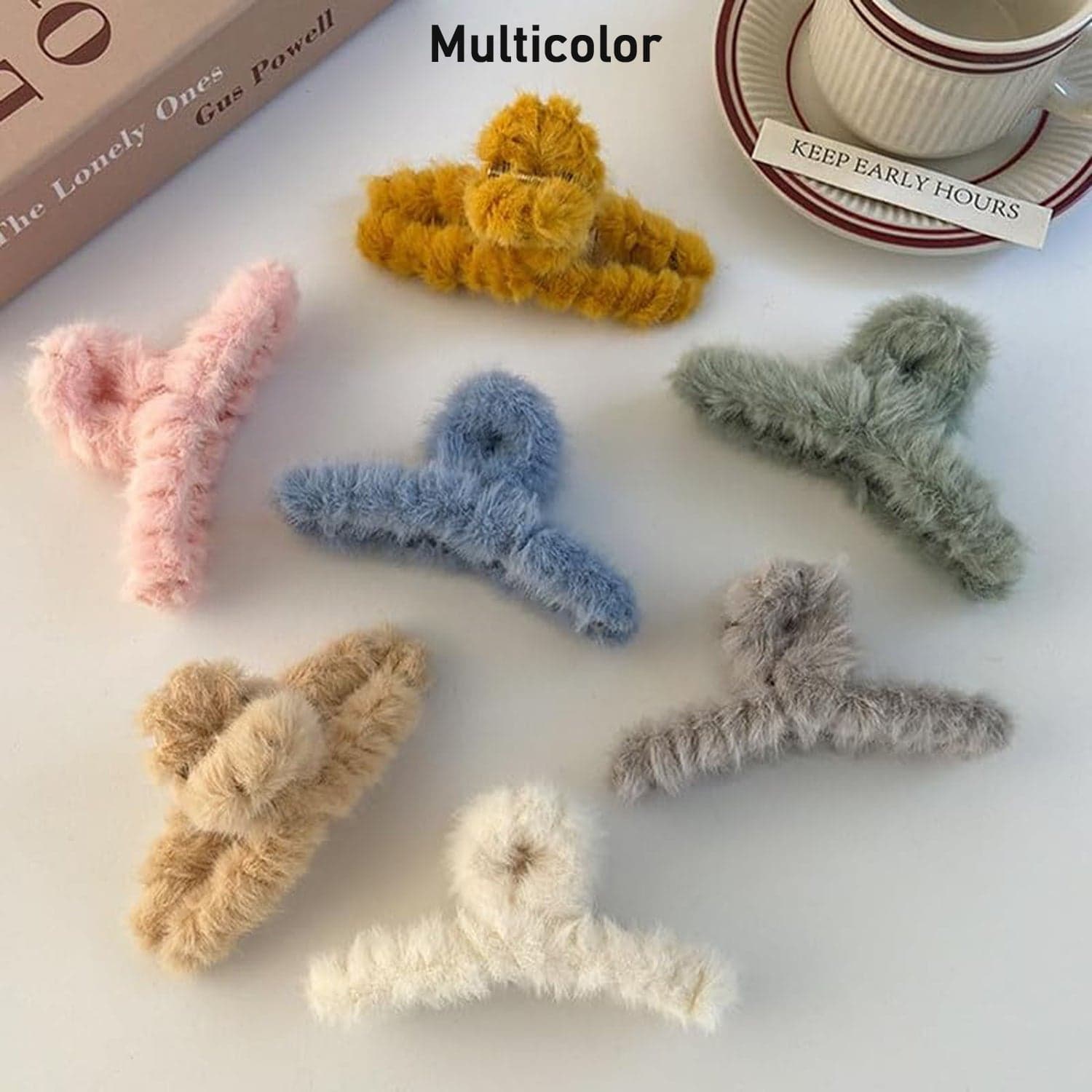 Large Plush Hair Claw Clips, Plastic Fluffy Hair Claw Hair (1 Pc / Mix Color) thumbnail 3