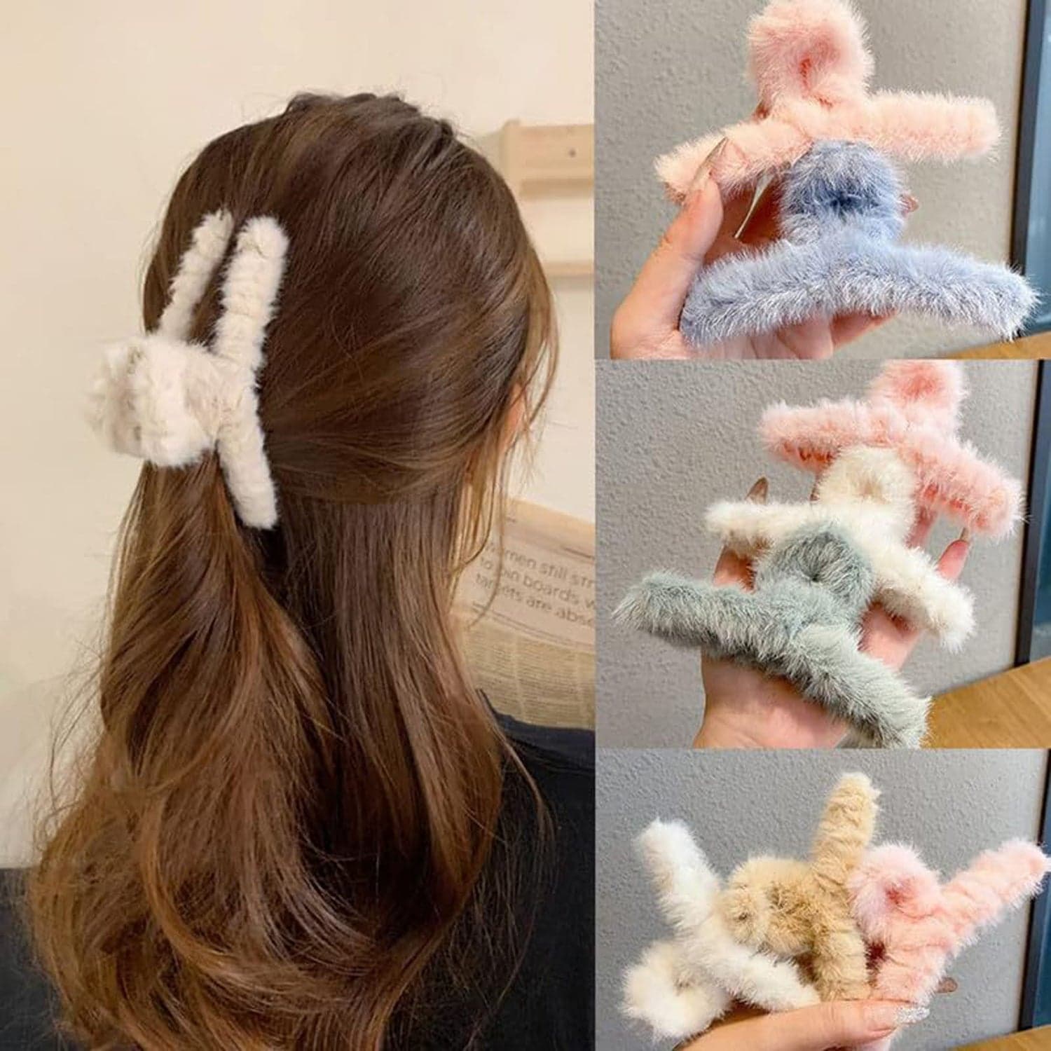 Large Plush Hair Claw Clips, Plastic Fluffy Hair Claw Hair (1 Pc / Mix Color) thumbnail 9