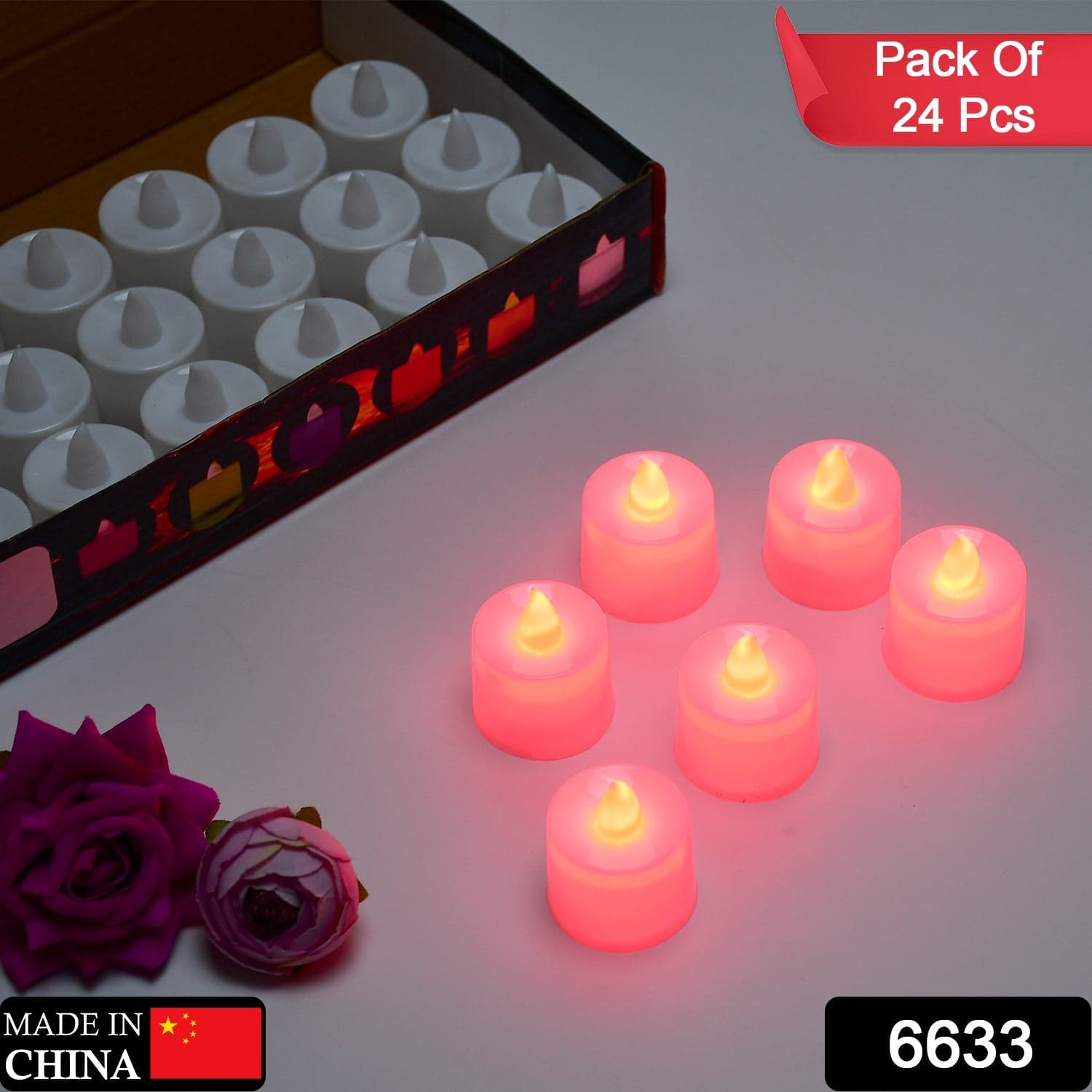 Red LED Tealights of Smokeless Flameless Candles for Home D©cor, Diwali (24 Pcs) thumbnail 2