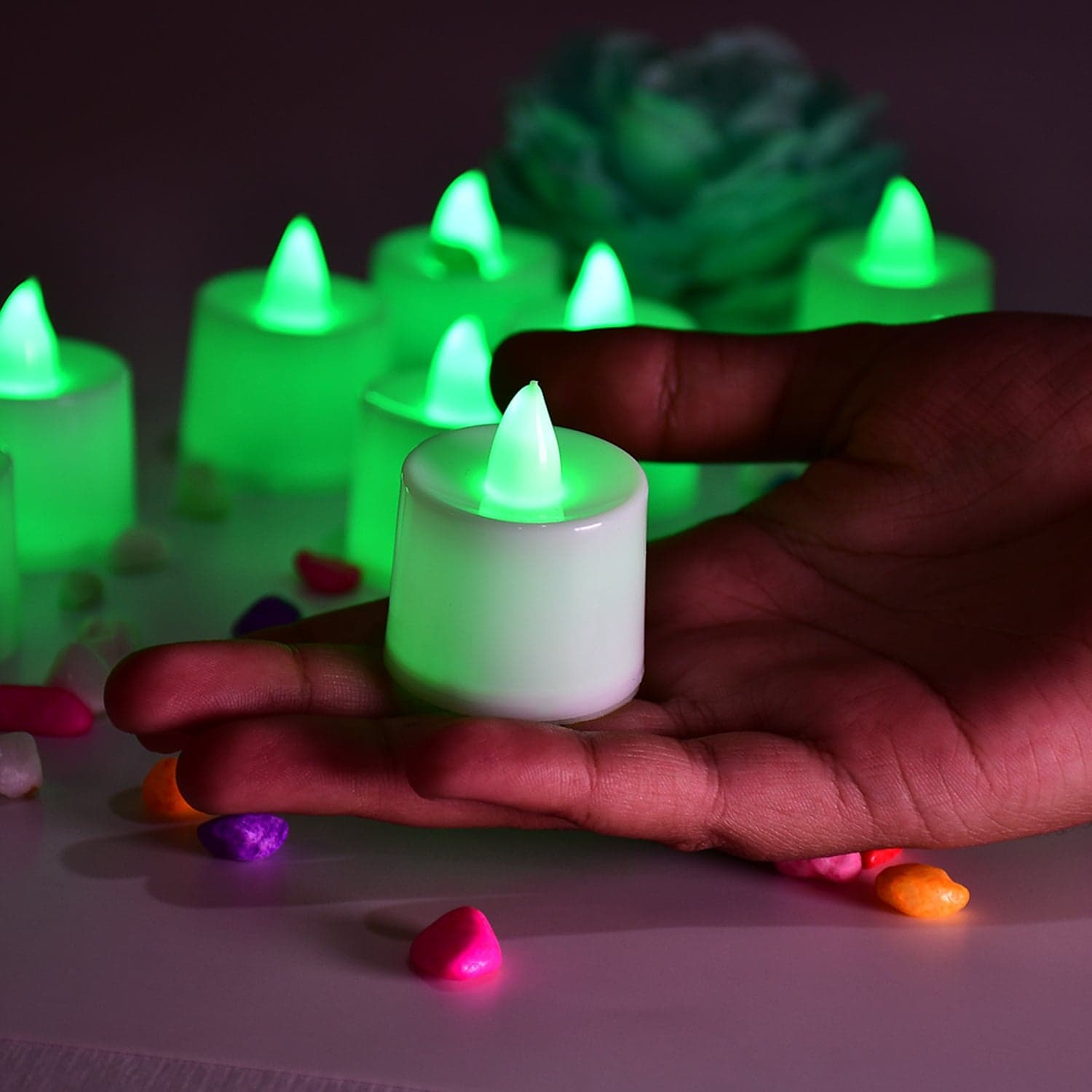 Green Flameless Led Tealights, Smokeless Plastic Decorative Candles - Led Tea Light Candle For Home Decoration, Diwali (Pack Of 24) thumbnail 3