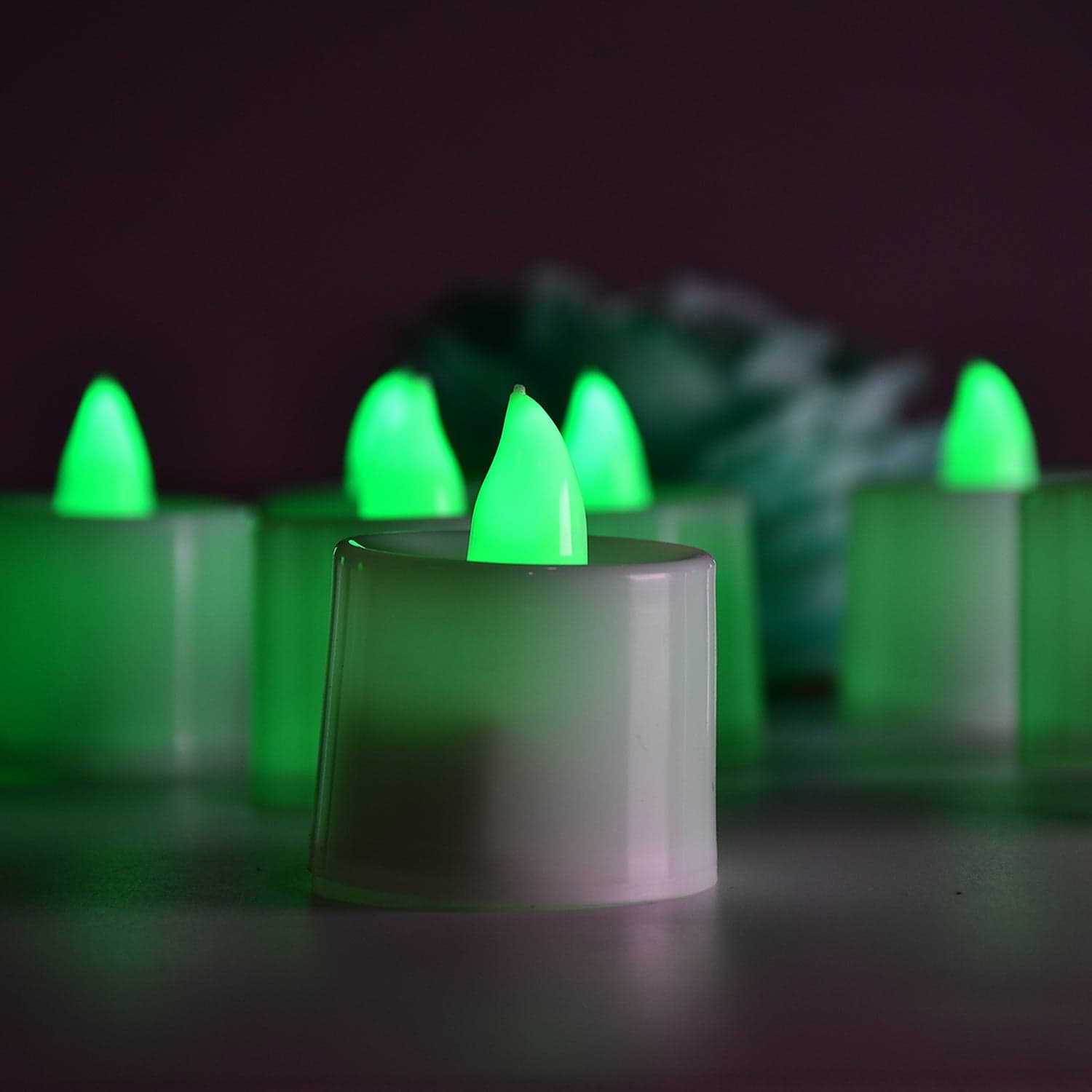 Green Flameless Led Tealights, Smokeless Plastic Decorative Candles - Led Tea Light Candle For Home Decoration, Diwali (Pack Of 24) thumbnail 5