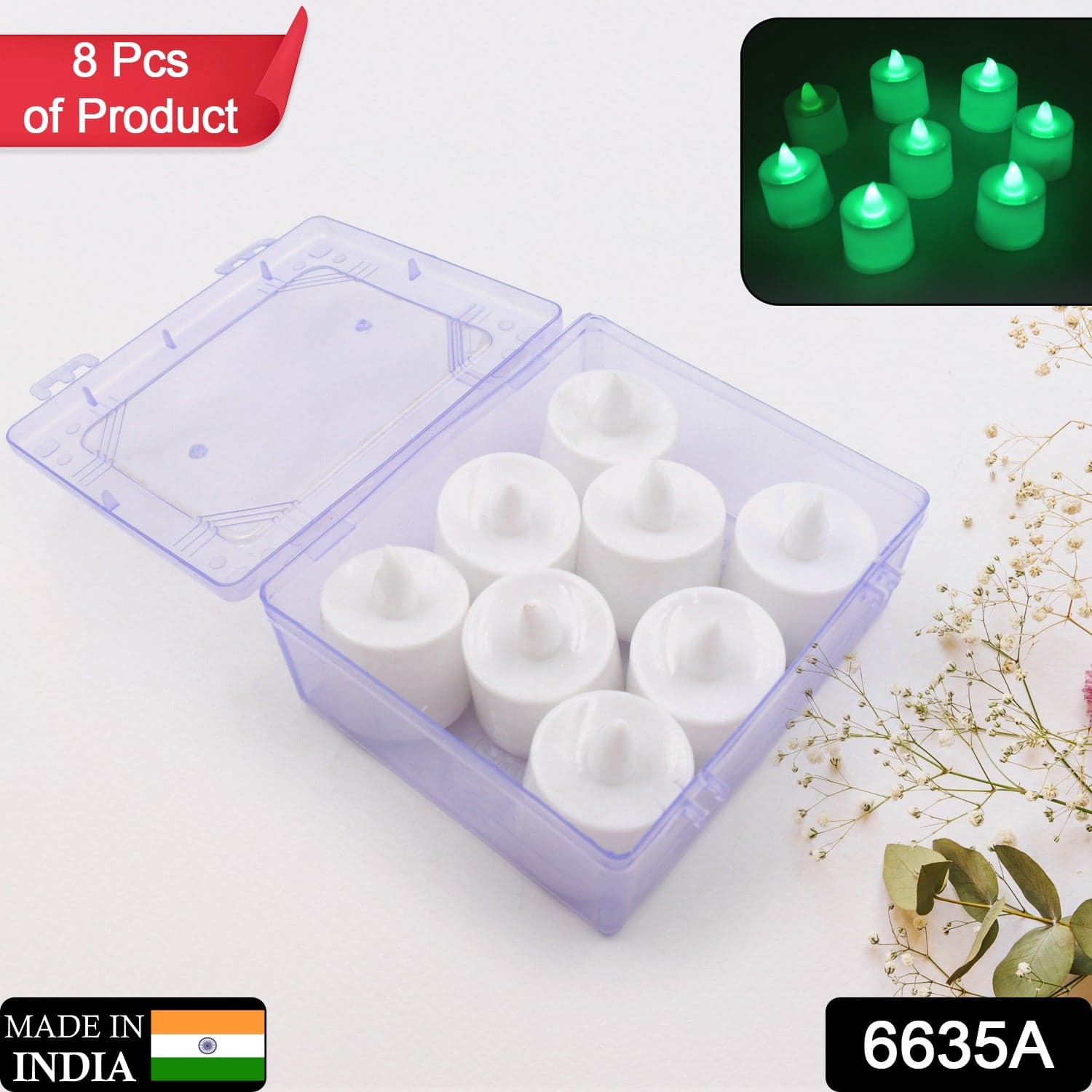 Green Flameless Led Tealights, Smokeless Plastic Decorative Candles - Led Tea Light Candle For Home Decoration, Diwali (Pack Of 8) thumbnail 2