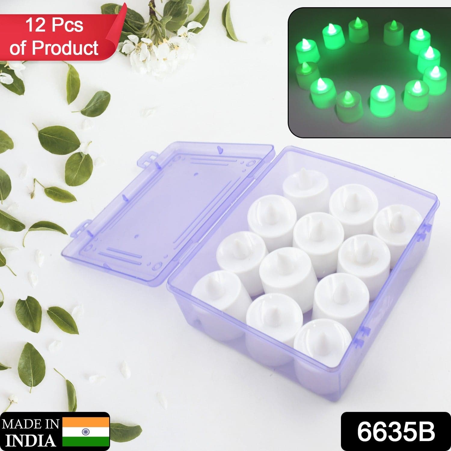 Green Flameless Led Tealights, Smokeless Plastic Decorative Candles - Led Tea Light Candle For Home Decoration, Diwali (Pack Of 12) thumbnail 2