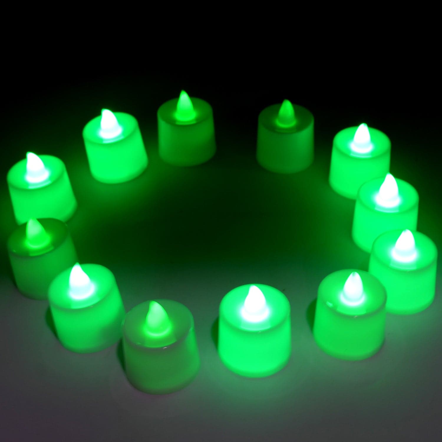 Green Flameless Led Tealights, Smokeless Plastic Decorative Candles - Led Tea Light Candle For Home Decoration, Diwali (Pack Of 12) thumbnail 5