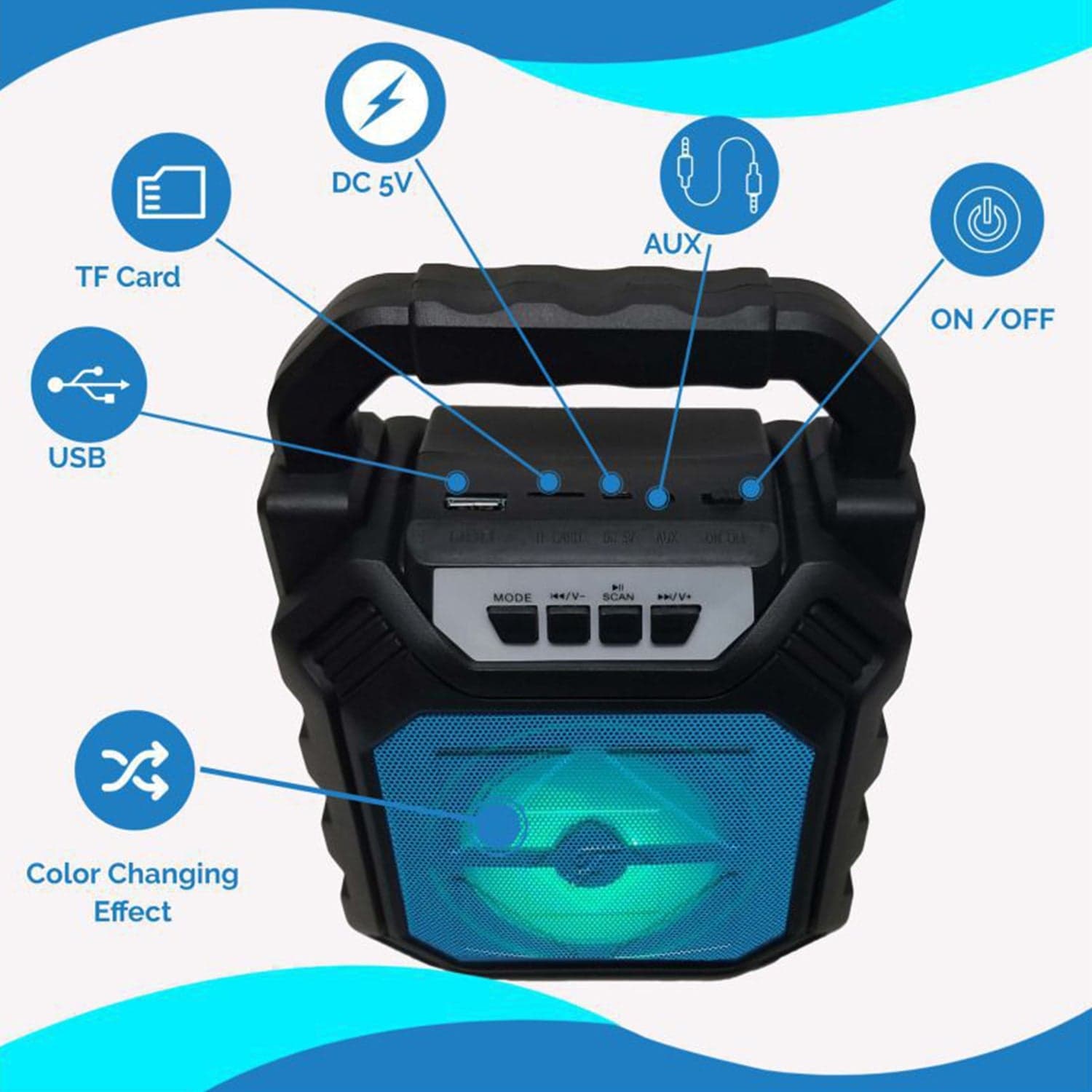 Wireless Bluetooth Portable Boom Box Subwoofer Support Mic Input Outdoor Speaker 5 W Bluetooth Speaker thumbnail 4