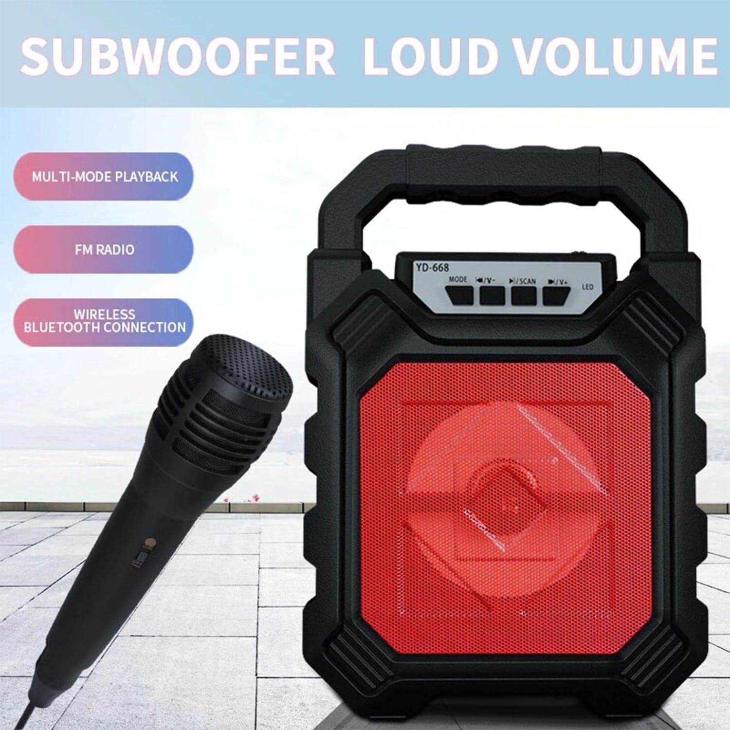 Wireless Bluetooth Portable Boom Box Subwoofer Support Mic Input Outdoor Speaker 5 W Bluetooth Speaker thumbnail 5