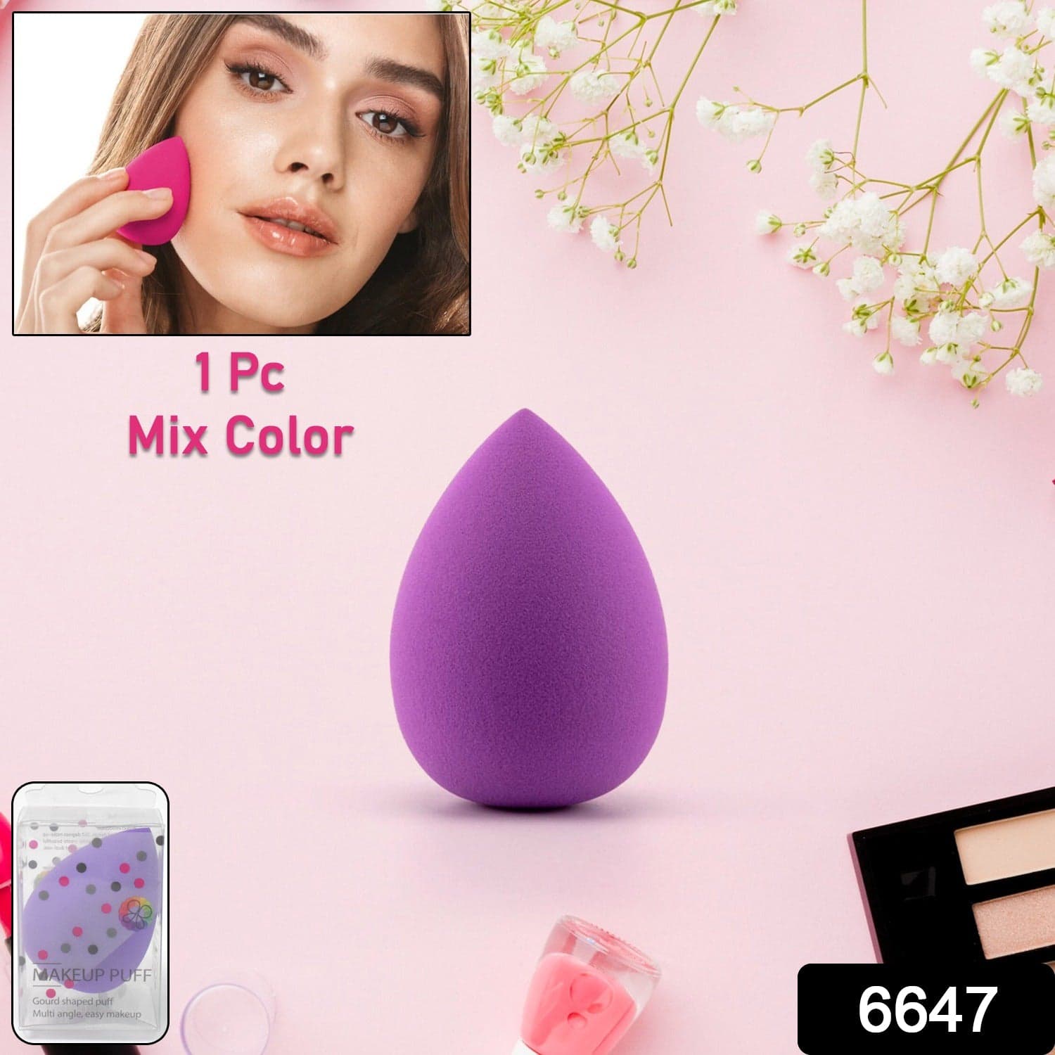 Makeup Sponge for blending liquid Foundations, Powders, and Creams (Multicolor / 1 Pc) thumbnail 2