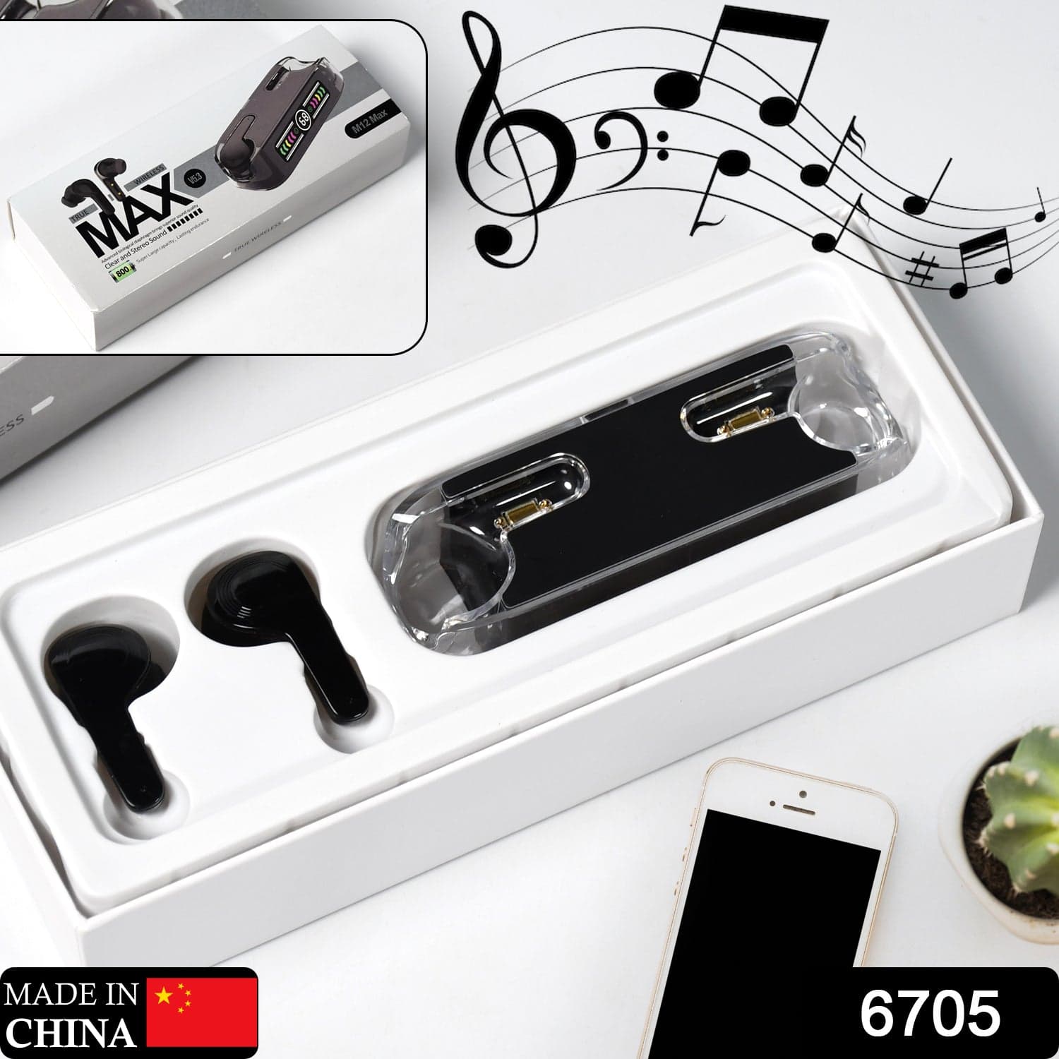 M12 Max Wireless Earbuds, Black Touch Control Bluetooth thumbnail 4