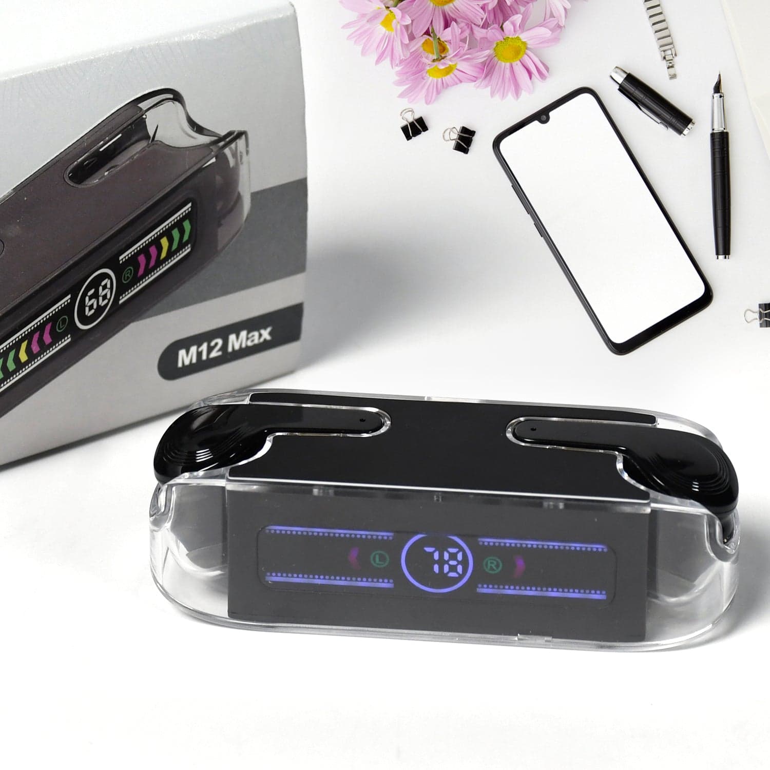 M12 Max Wireless Earbuds, Black Touch Control Bluetooth thumbnail 5