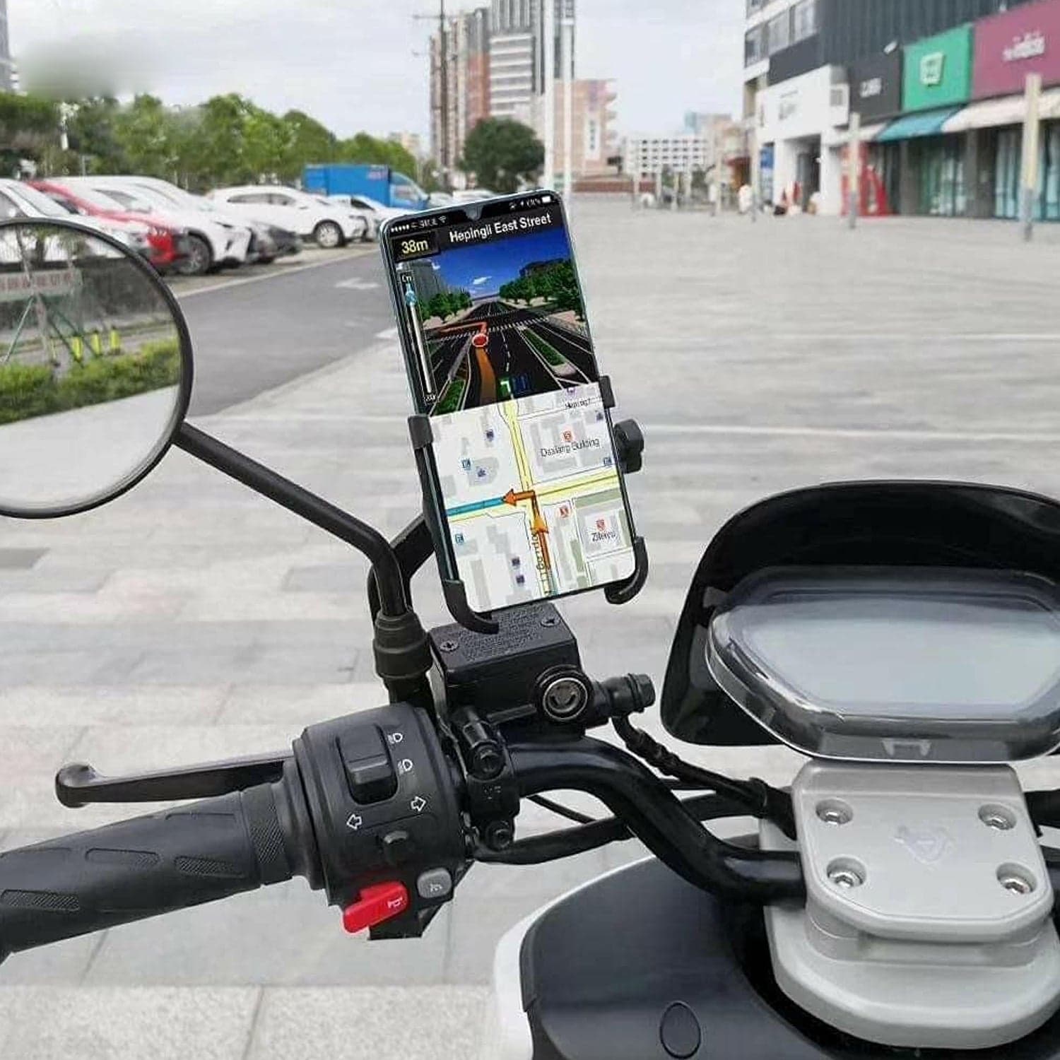 Mobile Phone Holder With Easy Adjustable Rear View Mirror Mount Solid Metal Cradle Stand Suitable for Bike & Mobile Phones thumbnail 7