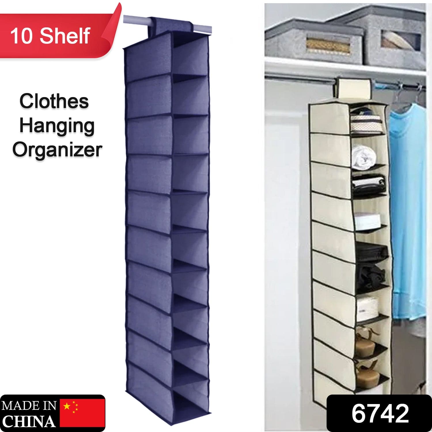 10Tier Multipurpose Storage Rack, Foldable, Collapsible Fabric Wardrobe Organiser For Clothes thumbnail 2