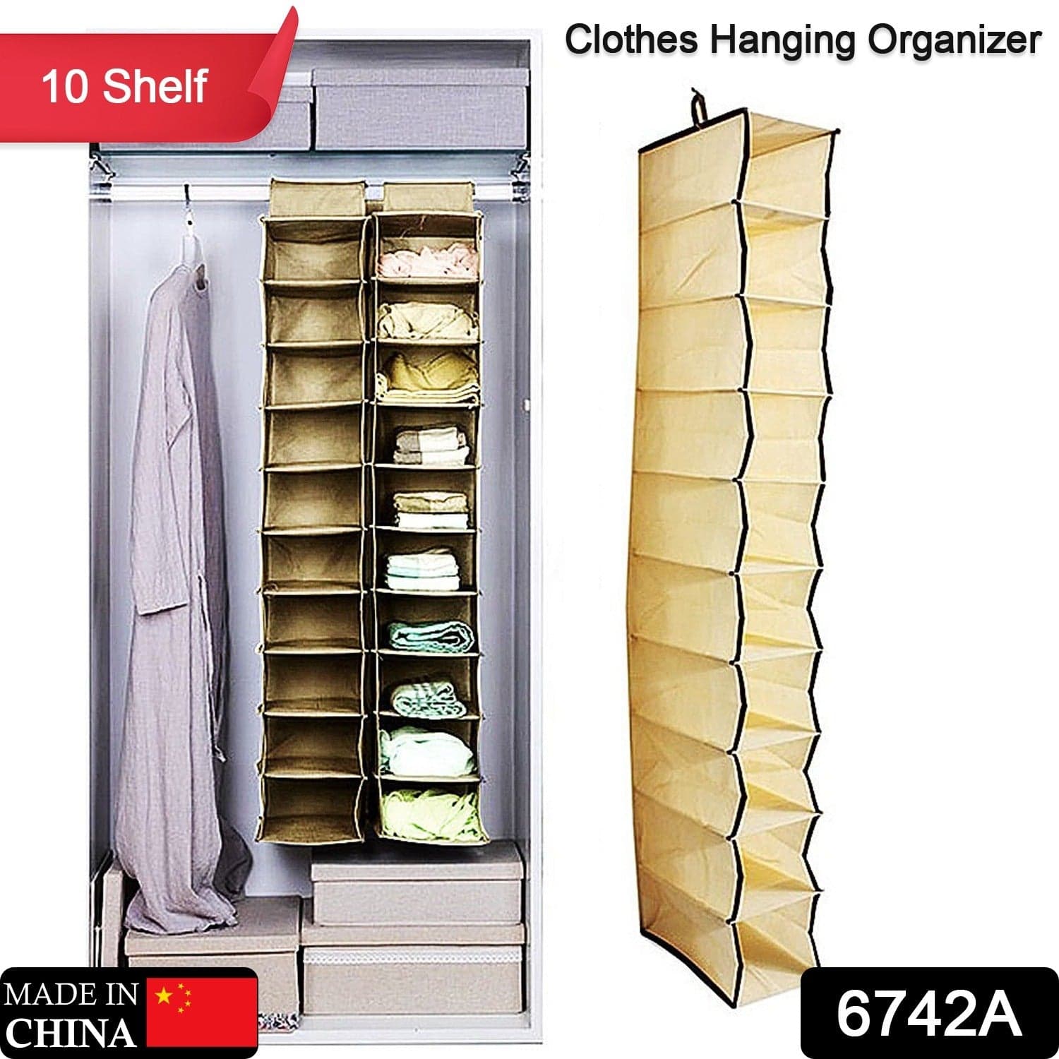 10 Tier Multipurpose Storage Rack, Foldable, Collapsible Fabric Wardrobe Organiser For Clothes thumbnail 2