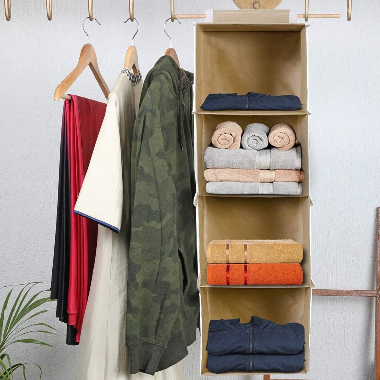 Fabric Hanging 4-Shelf Closet Cloth Organizer thumbnail 1