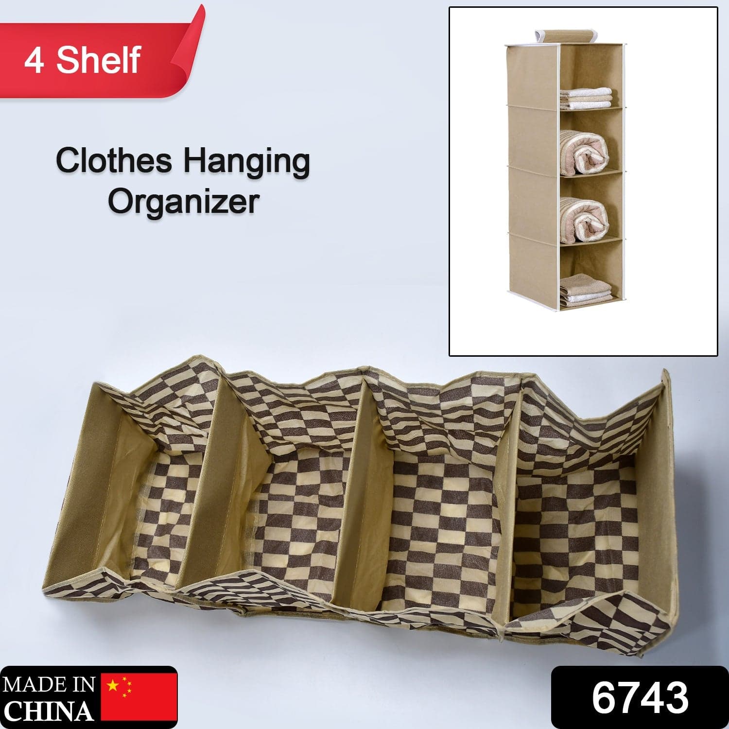 Fabric Hanging 4-Shelf Closet Cloth Organizer thumbnail 2