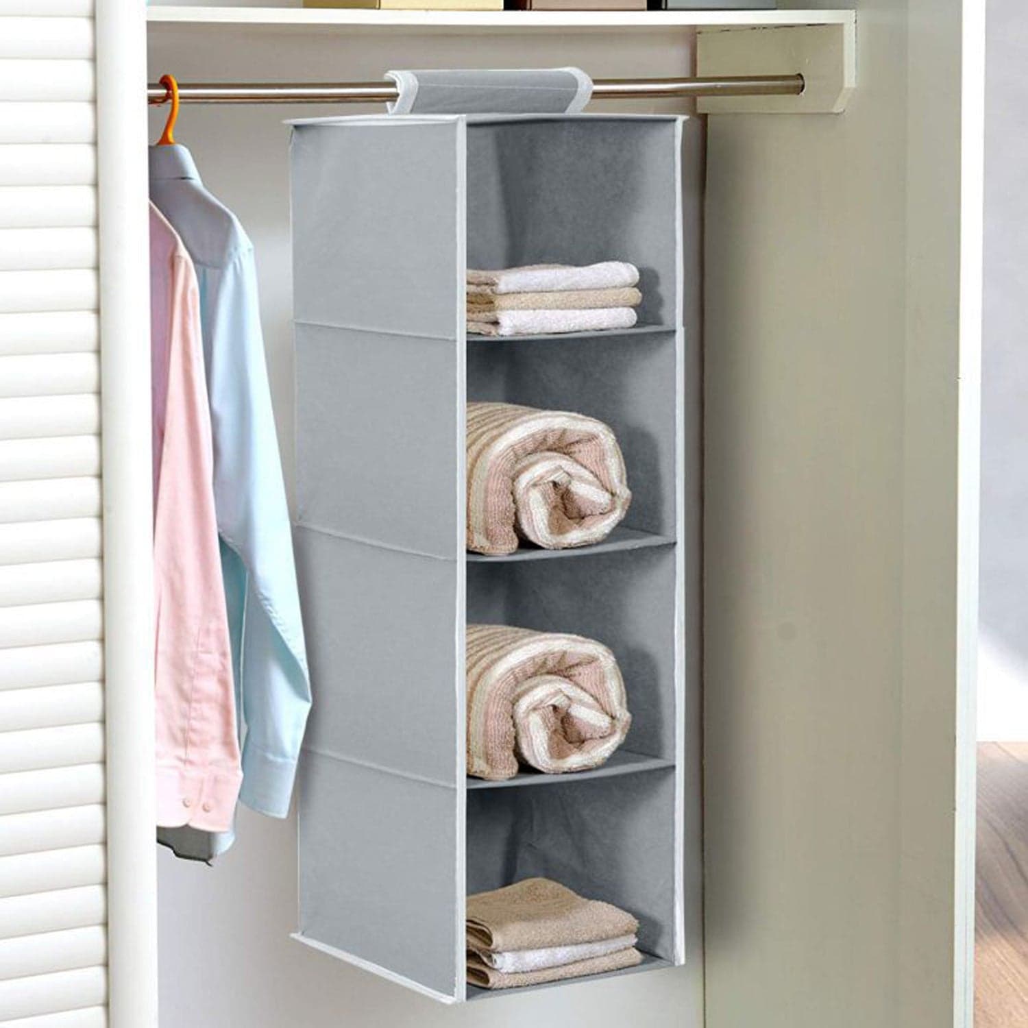 Fabric Hanging 4-Shelf Closet Cloth Organizer thumbnail 6