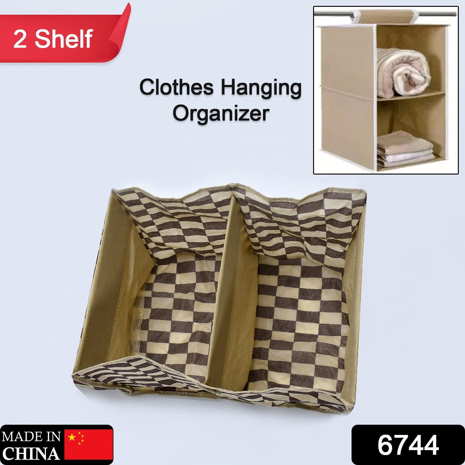 Fabric Hanging 2-Shelf Closet Cloth Organizer thumbnail 2
