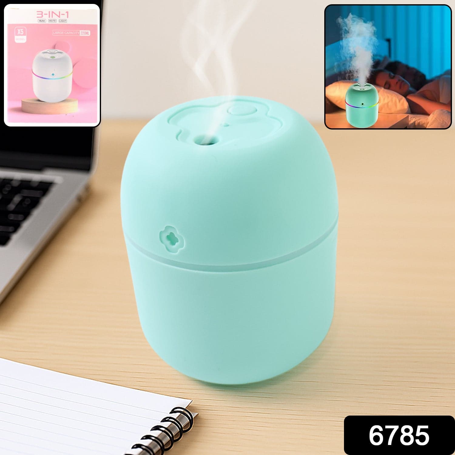 Portable Mini Usb Humidifier With Light, Cool Mist & Essential Oil Diffuser (250Ml / Mix Design) thumbnail 2