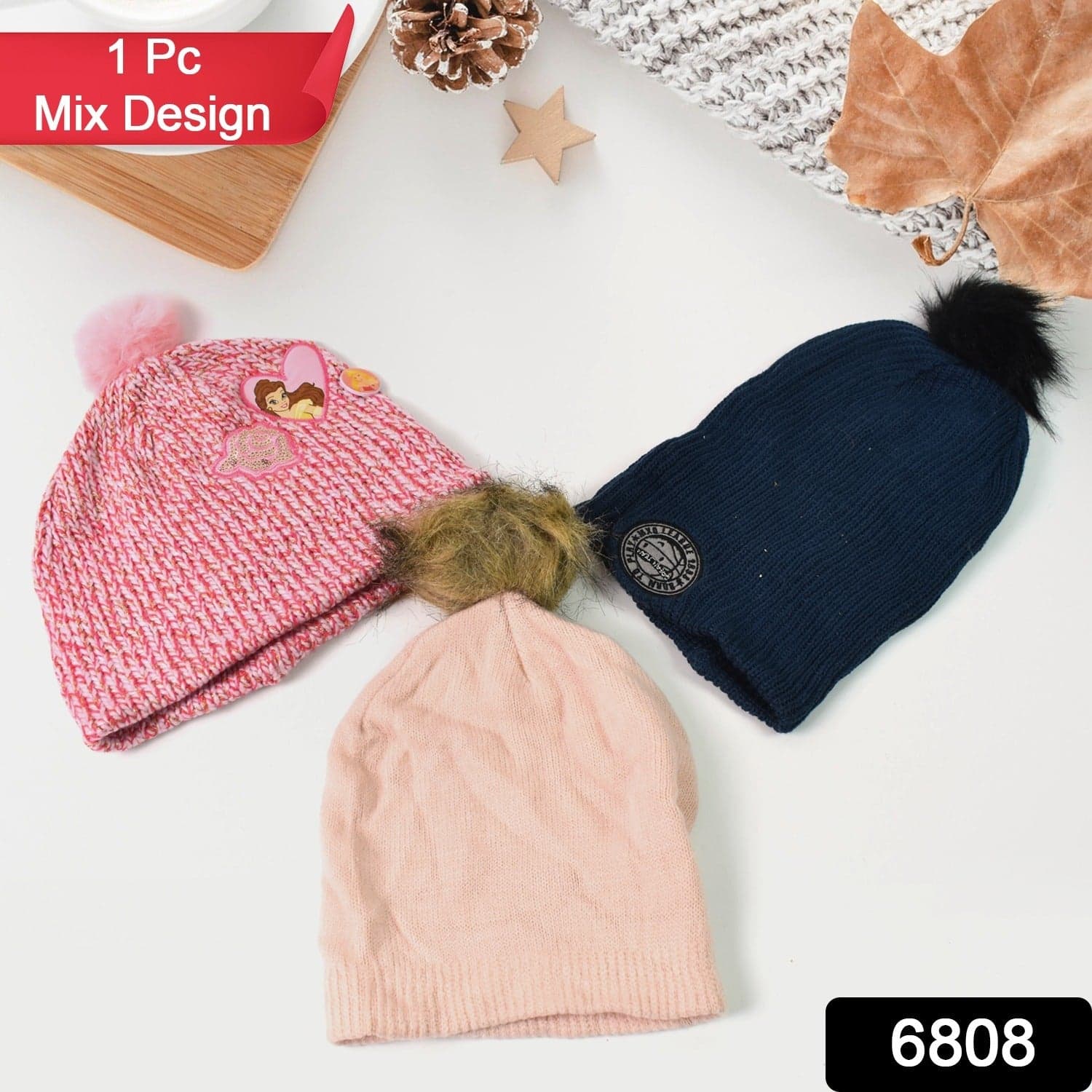 Small Cap for Winter Woolen Knitted Inside Fur Caps (1 Pc / Mix Design & Color) thumbnail 2