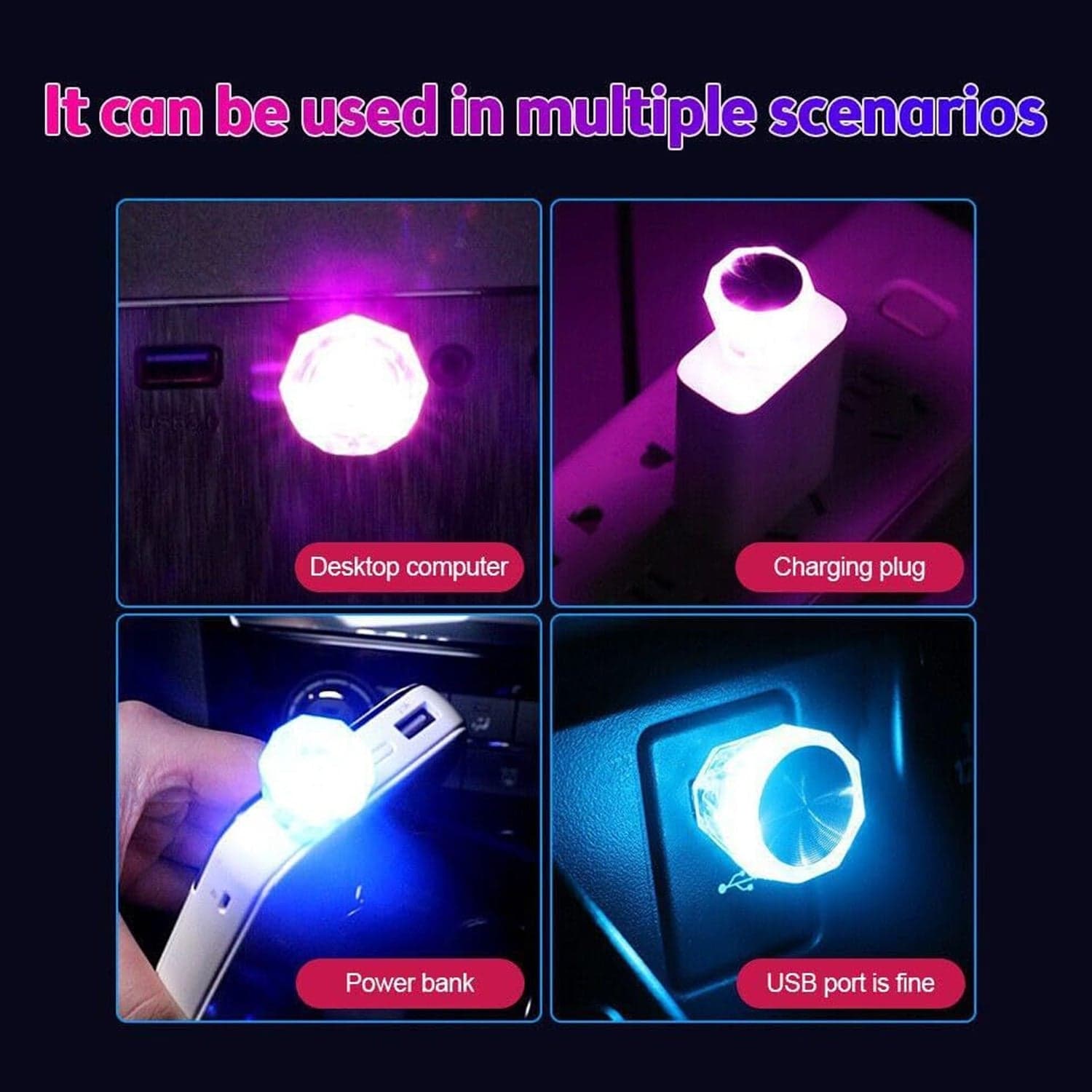 Mix Color Diamond Shape Car Mini Usb Led Environmental Lights For Car And Home Decoration Led Light thumbnail 3