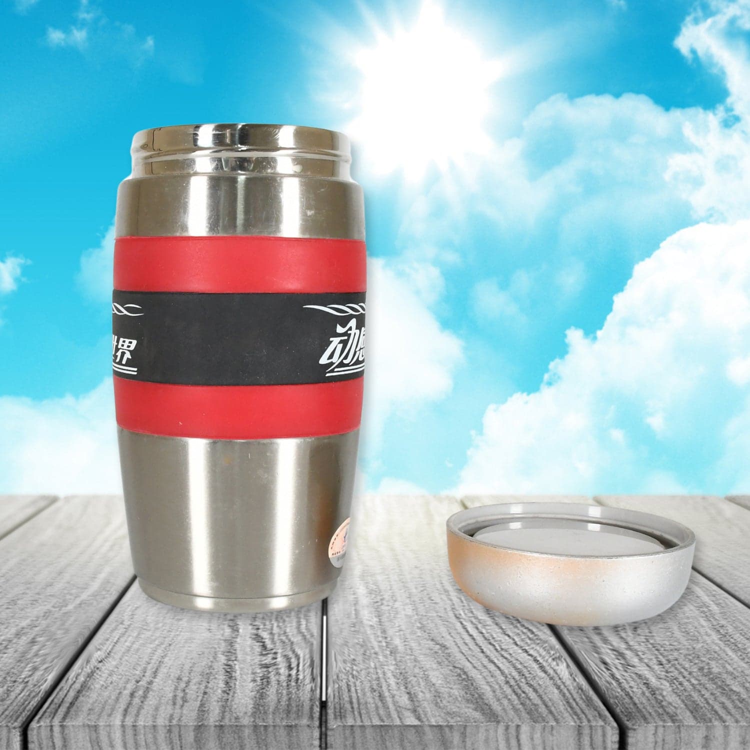 Steel Travel Mug / Tumbler / Cup, Double Walled With Rubber Grip 400ml. thumbnail 6