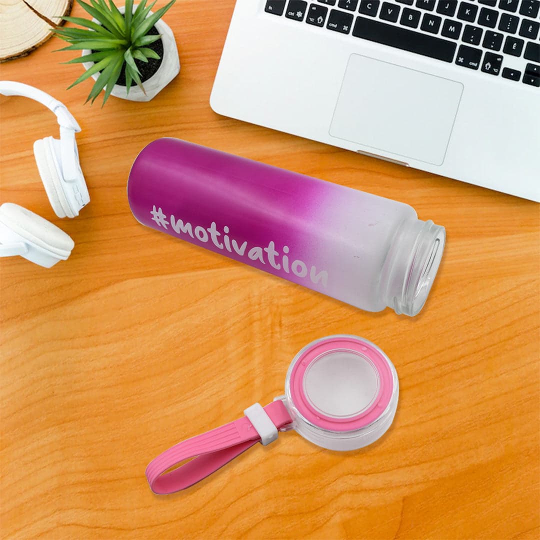 Motivational Glass Water Bottle Colorful Potable Water Glass Bottle With Rubber Band thumbnail 4
