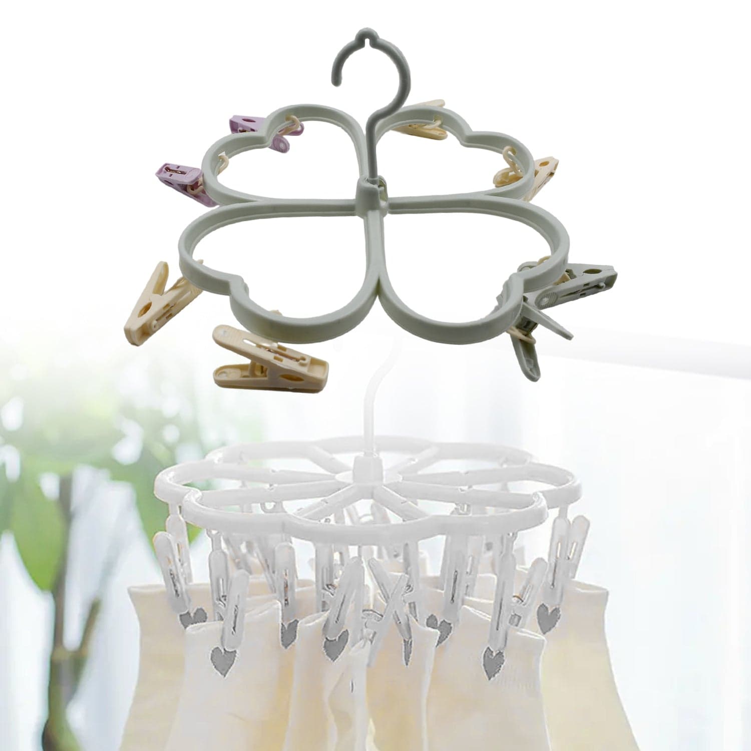 Heart Shape Cloth Drying Rack with 8 Clips for Socks, Baby Clothes, Towels thumbnail 3