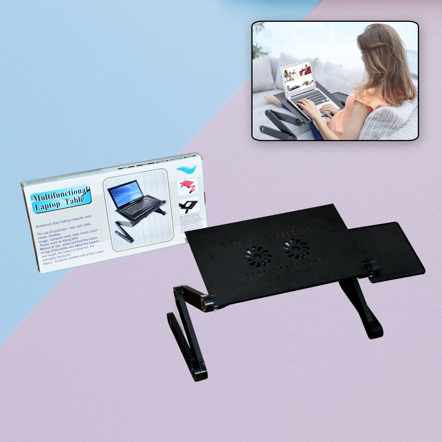 Modern Style Portable Adjustable Foldable Laptop Holder Notebook Desks Lap PC Folding Desk Table Vented Stand 2 Built in Cooling Fans thumbnail 5
