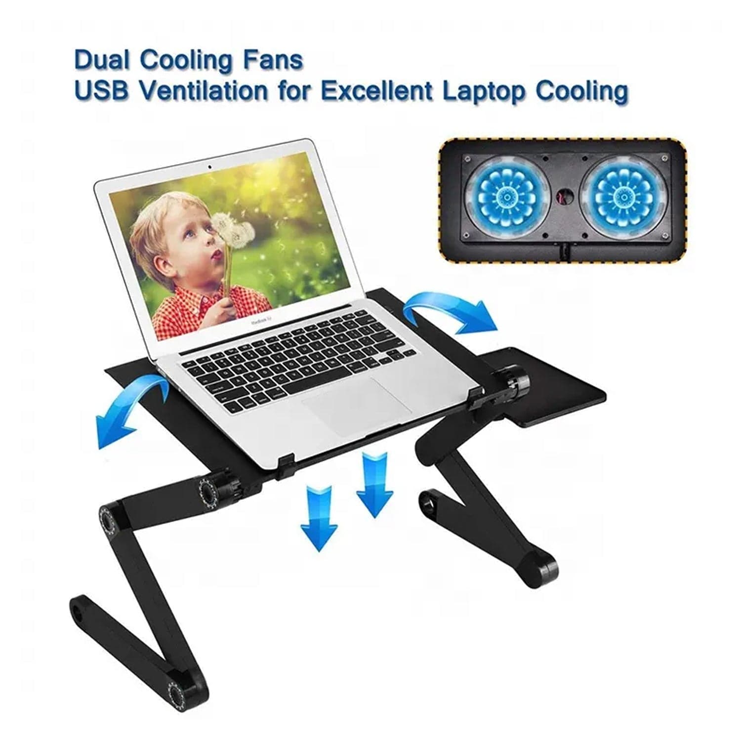 Modern Style Portable Adjustable Foldable Laptop Holder Notebook Desks Lap PC Folding Desk Table Vented Stand 2 Built in Cooling Fans thumbnail 6