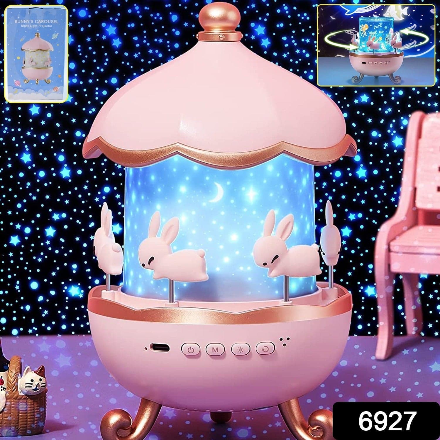 Bunny S Carousel Rotating Led Night Light thumbnail 1