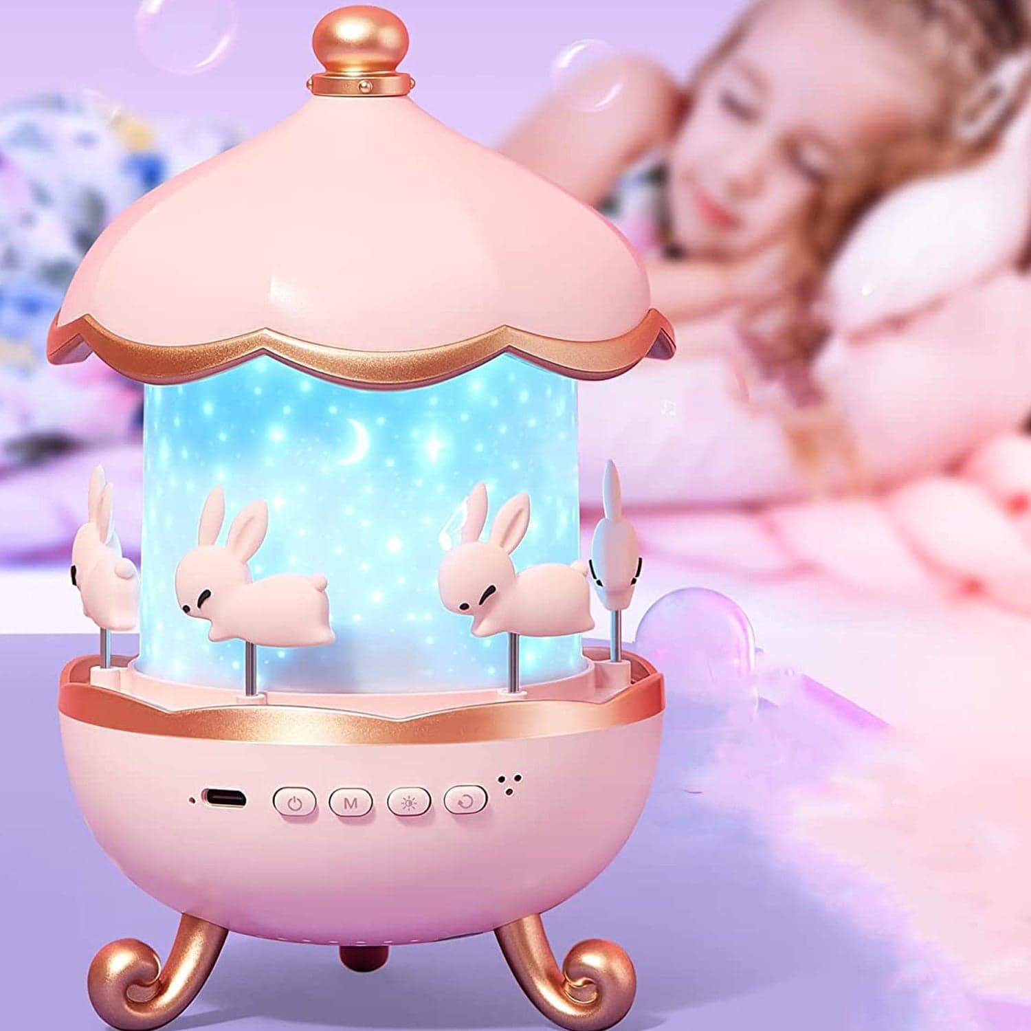 Bunny S Carousel Rotating Led Night Light thumbnail 2