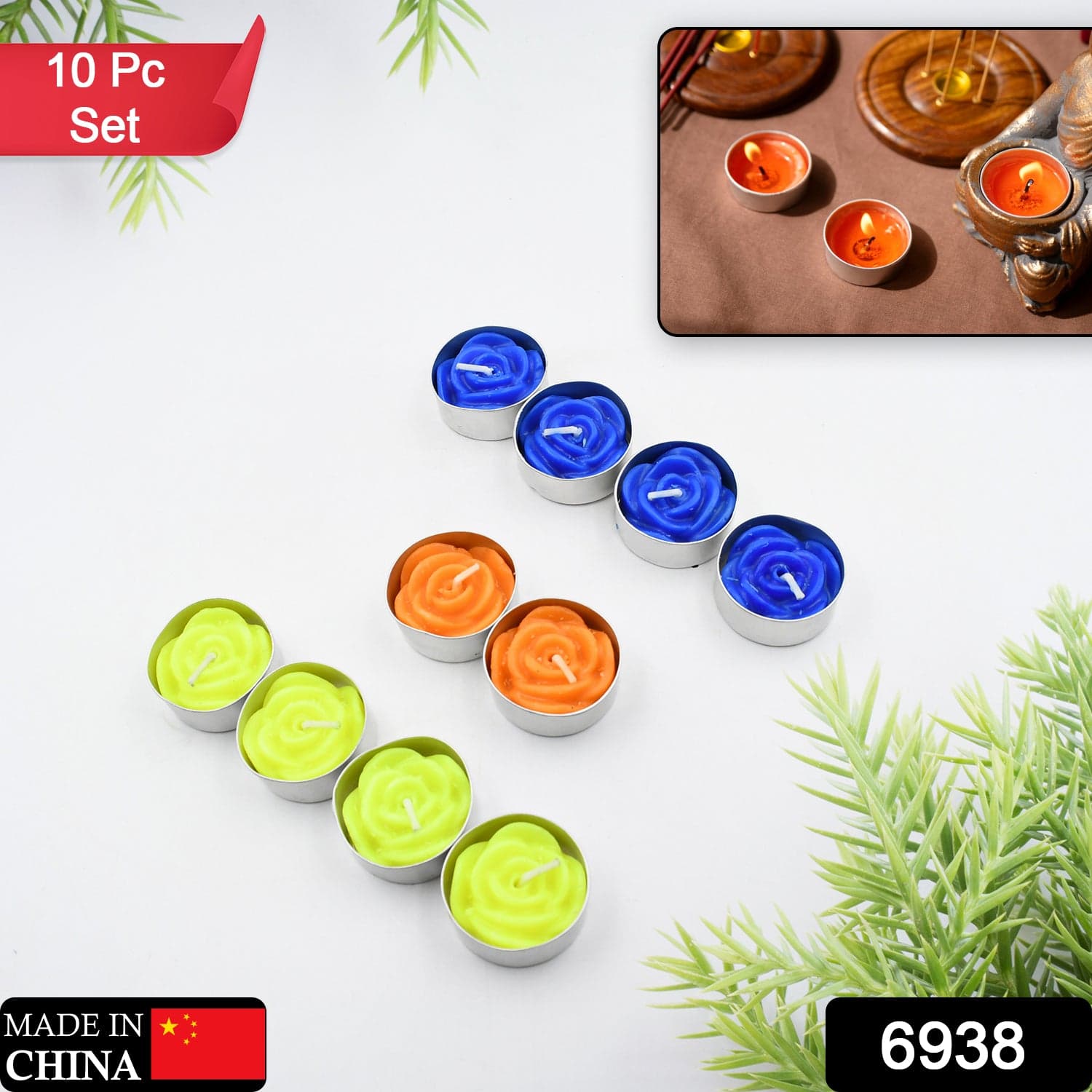 Rose Flower Tealight Candles, Floating Candles, Scented Tea Lights, Aromatherapy Relax, Diwali (Pack Of 10 Pcs.) thumbnail 2
