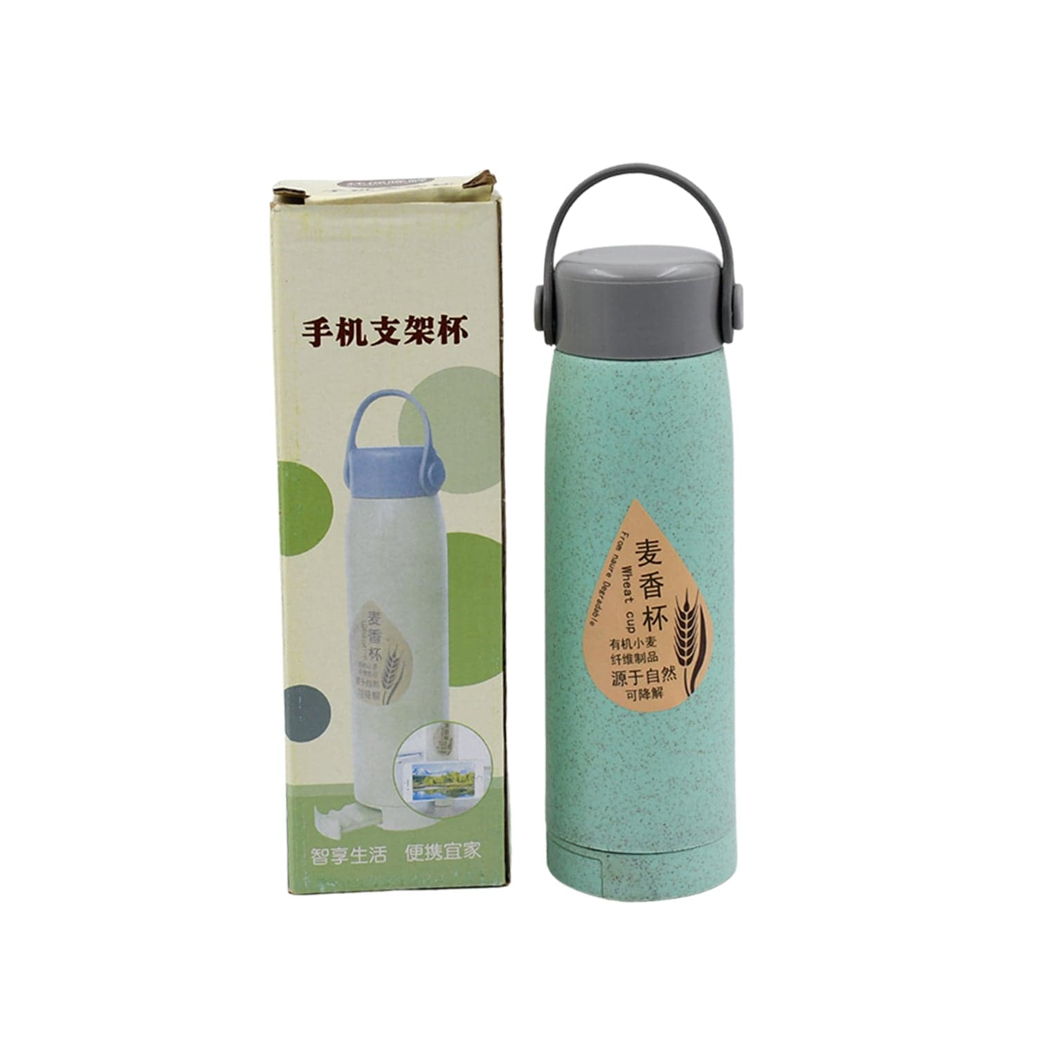 Creative Wheat Glass Water Bottle with Phone Holder (380ml, 80 Pc MOQ) thumbnail 5