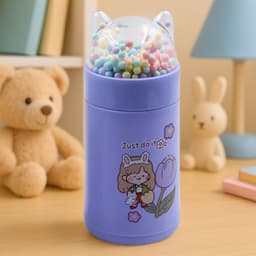 Girl Glass Water Bottle for School with Kid Sparkle Strap Cat Lid Sequins Glitter Glass Cup Birthday Gift Children 350ml (MOQ :- 75 pc)