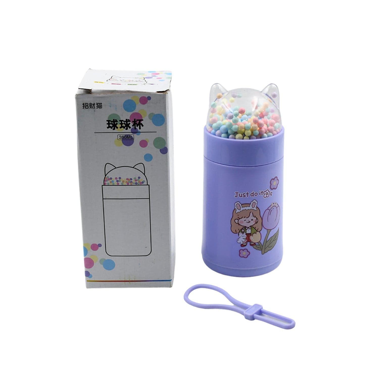 Girl Glass Water Bottle for School with Kid Sparkle Strap Cat Lid Sequins Glitter Glass Cup Birthday Gift Children 350ml (MOQ :- 75 pc) thumbnail 5